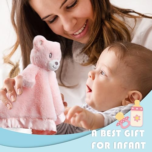 Miniatura 6 de Manta de seguridad de oso para bebé, manta suave y esponjosa para niñas, juguete para acurrucarse, regalo para bebés recién nacidos, color rosa,