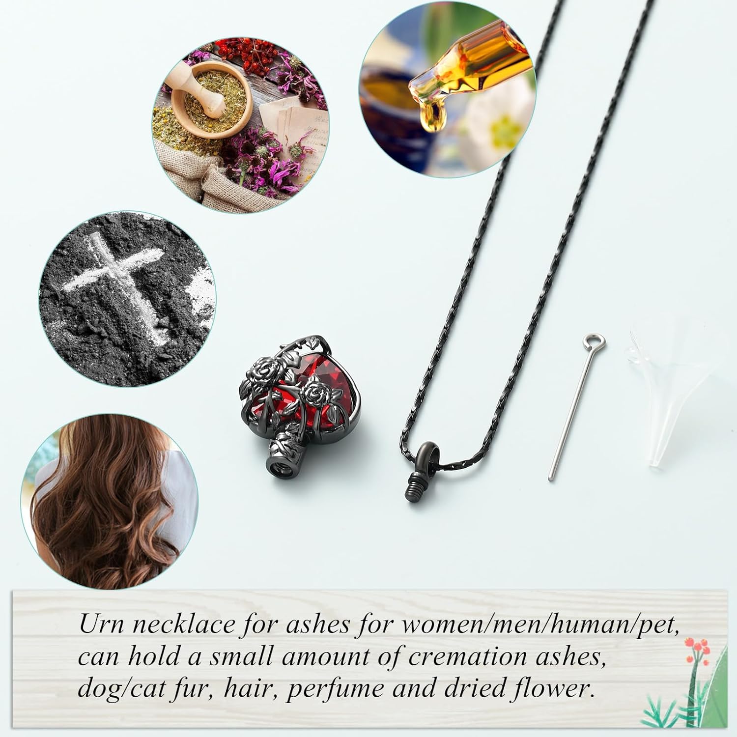 Imrsanl Cremation Jewelry Rose Flower Crystal Heart Urn Necklace for Ashes Loss Loved Ones Funeral Keepsake Memorial Pendant for Women - Image 4