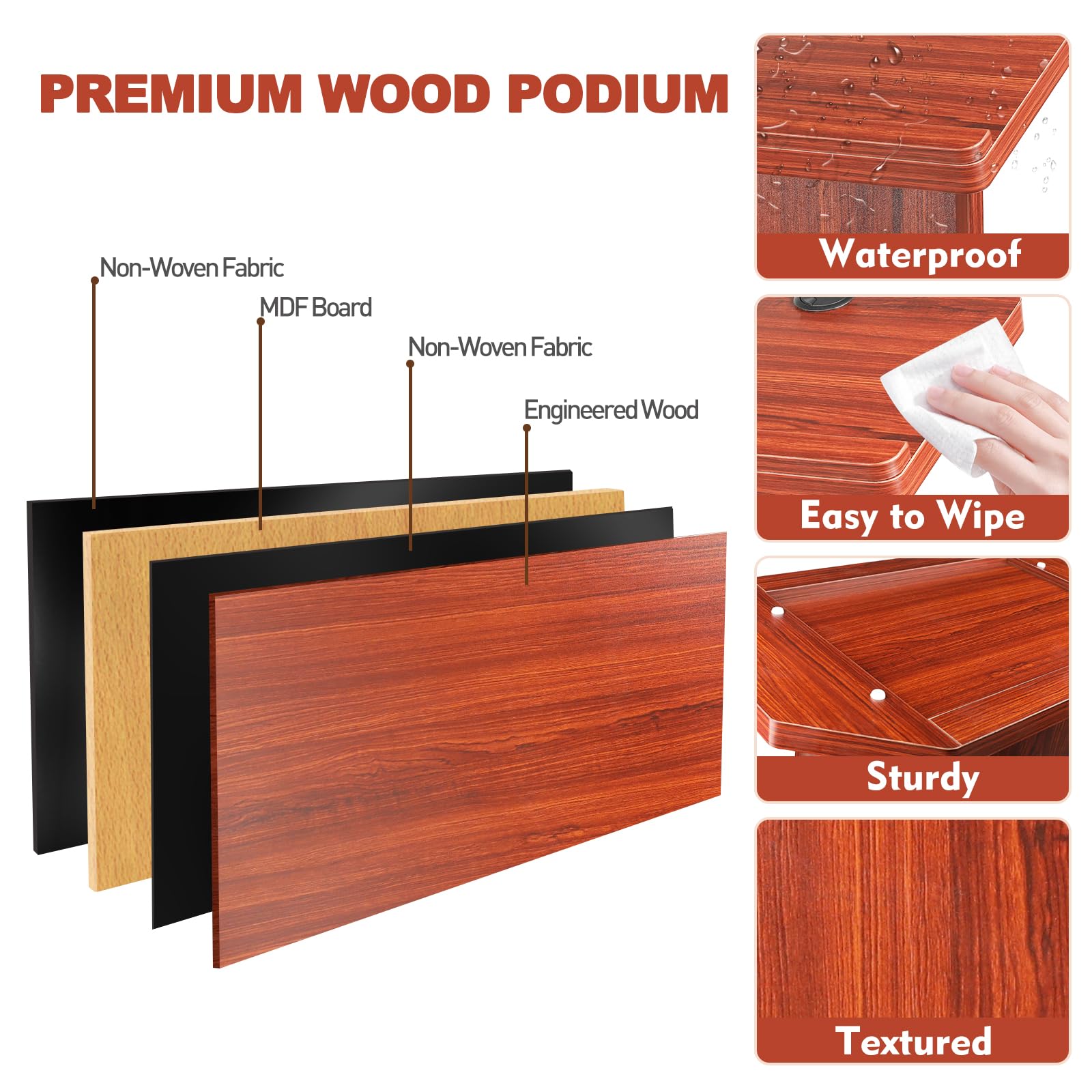Afitdon Podium en bois, Grand podium en bois, Pupitre de conférencier haut en bois massif premium avec compartiment de rangement à double couche, Pupitre de conférencier pour église, conférence, école