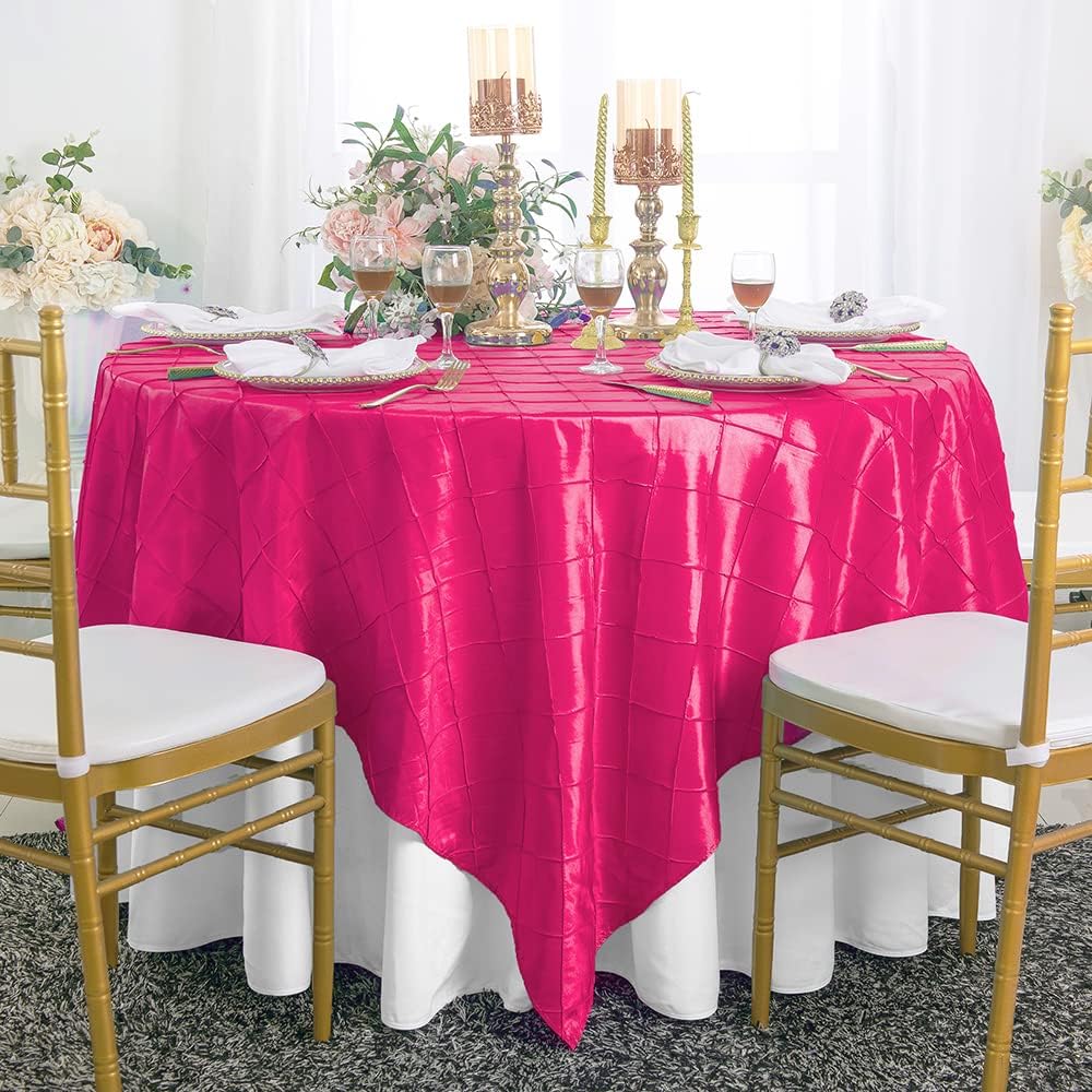 85" x 85" Square Pintuck Taffeta Table Overlays Toppers Taffeta Tablecloths Table Covers Linens for Restaurant Dining Wedding Party Banquet Events - Gold