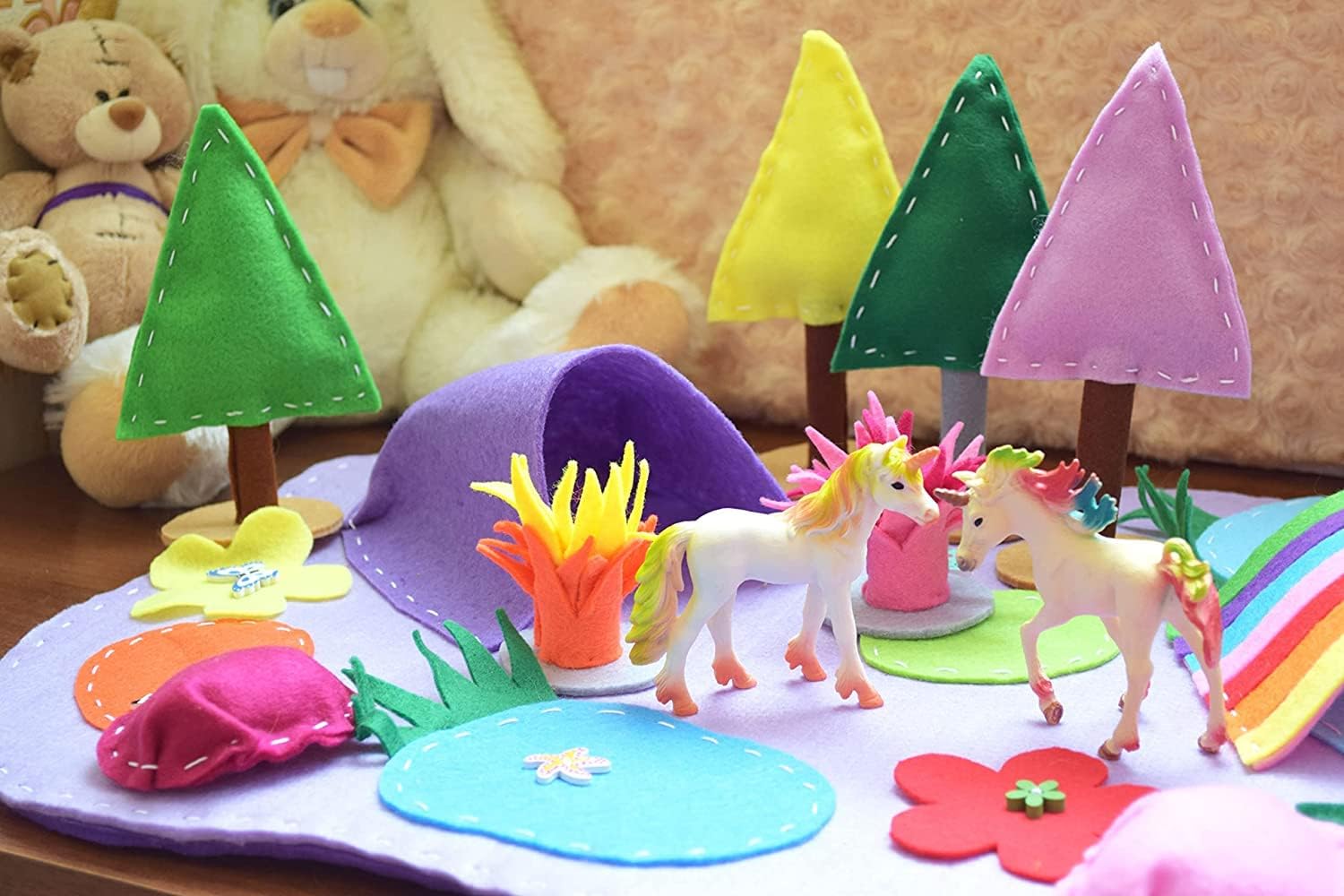 Unicorn Felt Play Mat Montessori Playscape Play Mat Set Flannel Board Kids Montessori Waldorf Small World Playscape