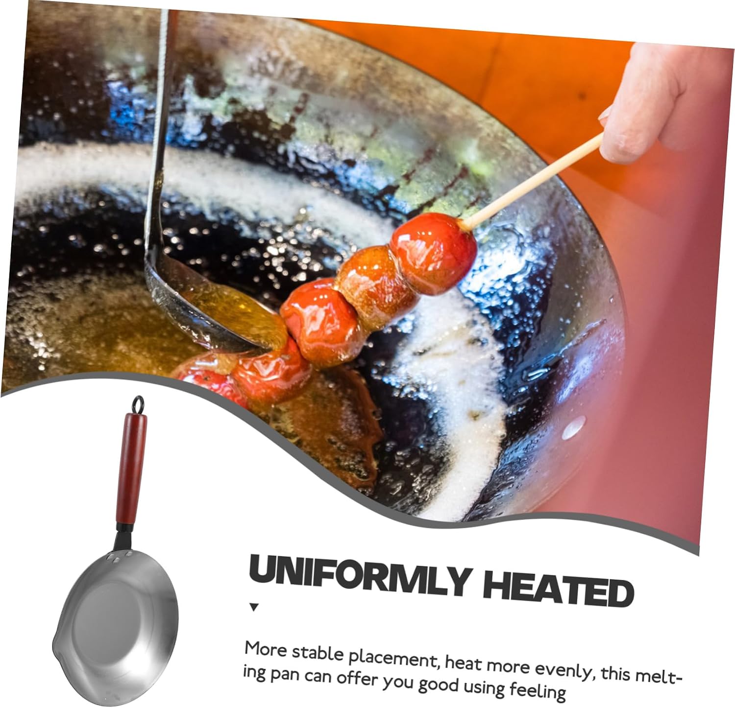 IMIKEYA Melting Pot for Candy and Chocolate Making 1-Piece Stainless Steel Melting Pot with Wooden Handle for Home and Commercial Use for Dipping and Syrup Preparation