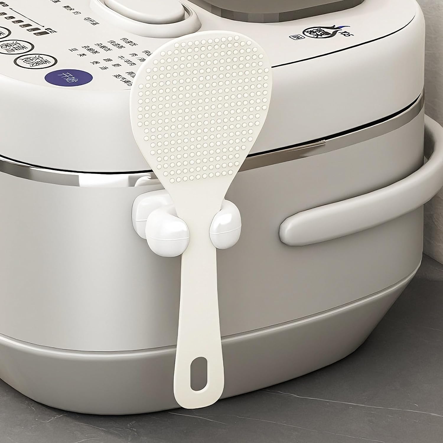 2 Pack Rice Paddle Holder Stand Rest Self Adhesive Mount Rice Spoon Holder Storage Organizer Clip for Rice Spatula Scooper Rice Cooker Rice Maker Steamer Warmer Grain Cooker（white）