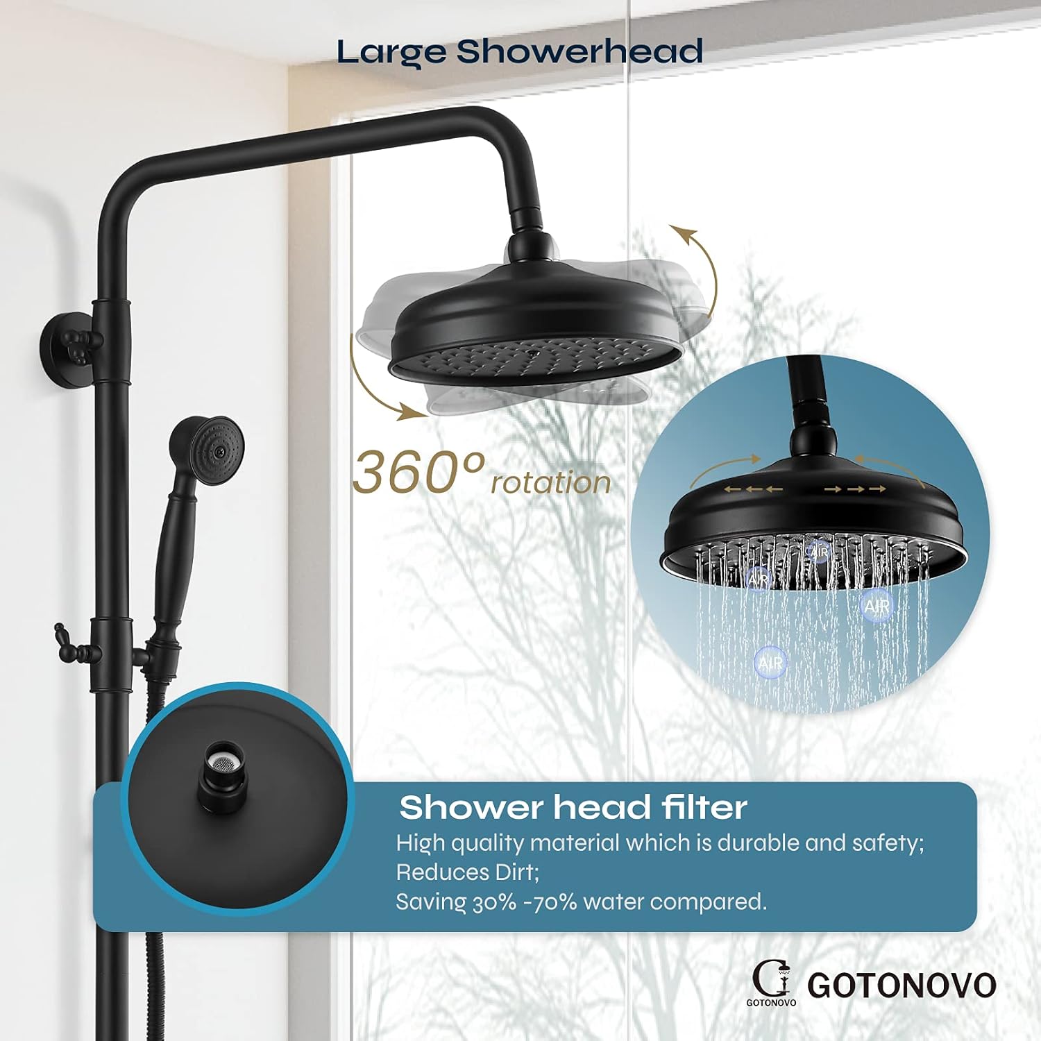 Flаѕh Dеаlѕ - 70% оƒƒ Matte Black Exposed Shower Faucet Set 8 Rain Shower with Handheld Spray 2 Double Knobs Handle Dual Function Shower Fixture Combo System Unit Set