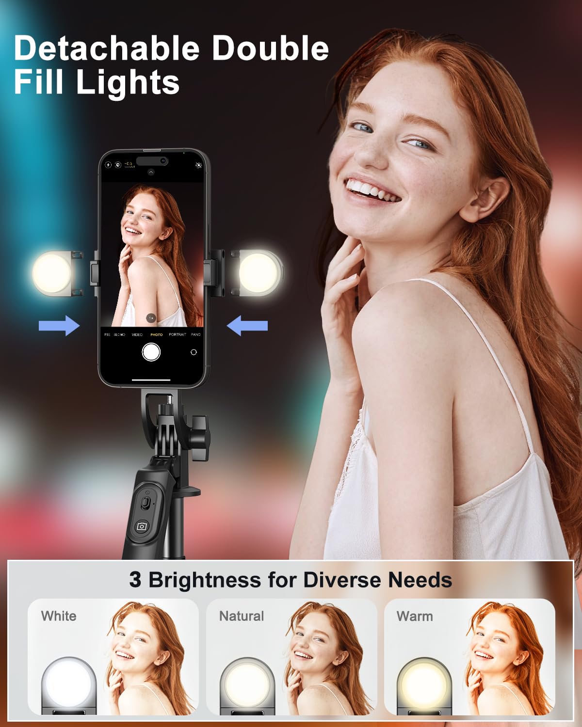 Treppiede per selfie da 175,3 cm con luce