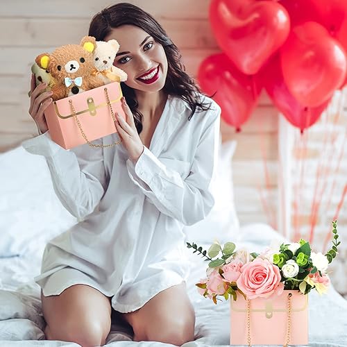 Miniatura 7 de Lincia 12 cajas de flores rosas de San Valentín, bolsa de regalo de flores de boda, cajas de ramo de San Valentín con cajas de asa para arreglos,