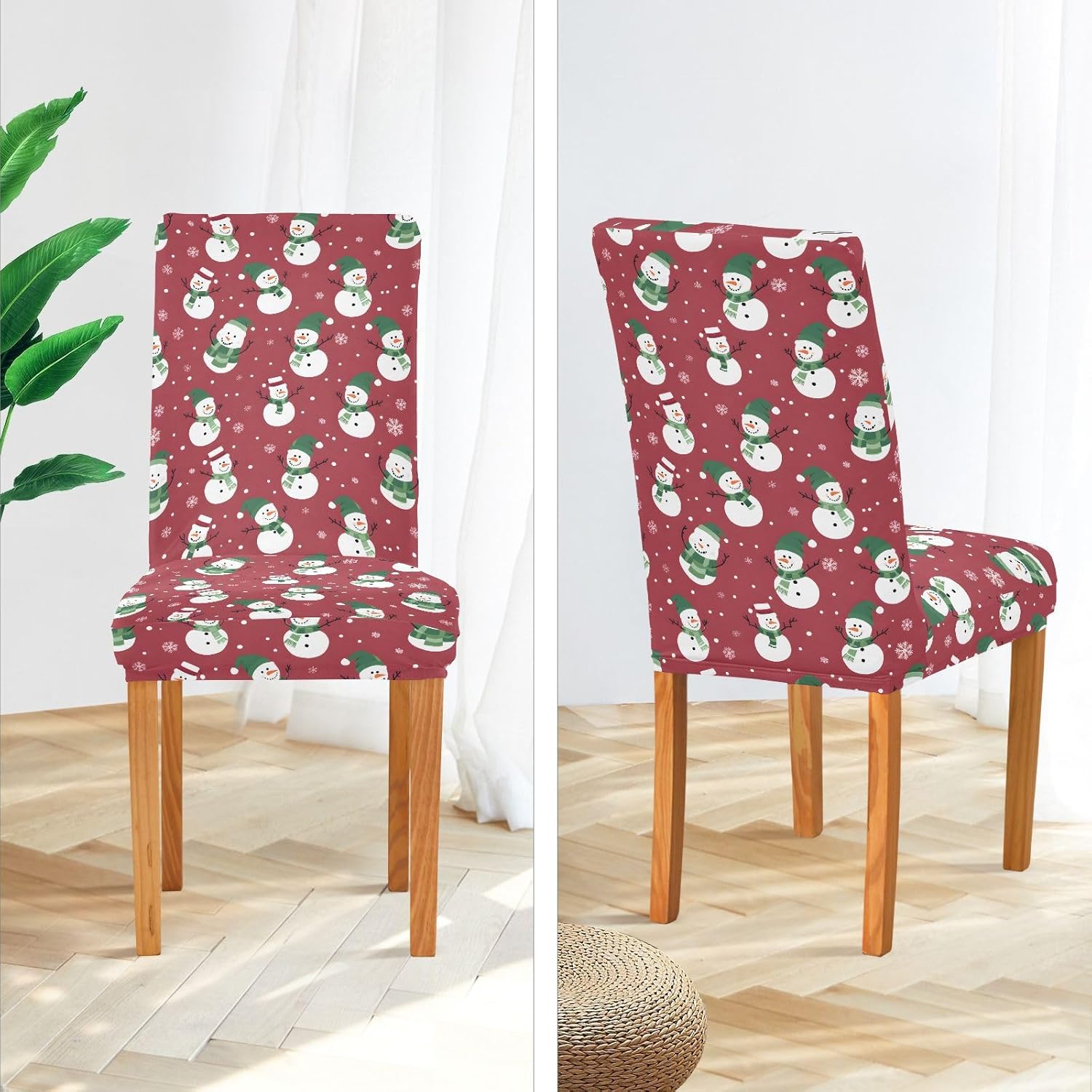 ALAZA Chair Covers for Dining Room, Snowmen Pattern Stretch Chair Cover Sets Chair Protector Removable Washable for Ktichen Restaurant Hotel