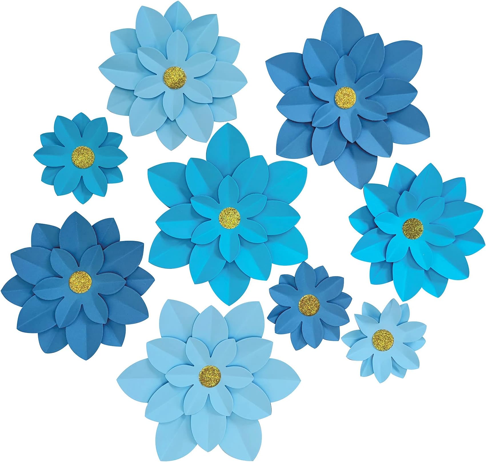 Paper Flower Decor (10"-6") DIY Paper Floral Backdrop Nursery Decor Paper Flower Decor Pack of 9 (Blue)