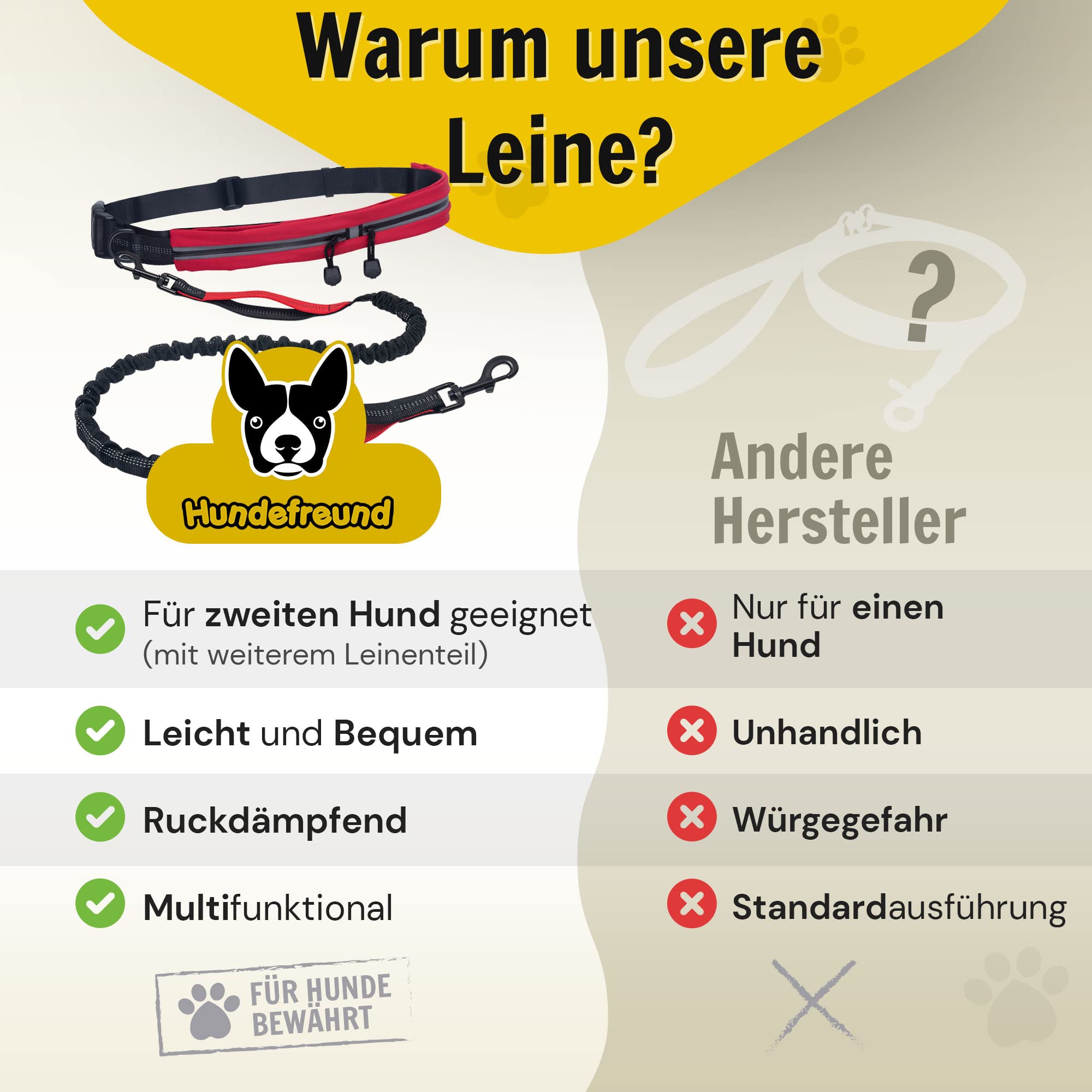 Hundefreund Joggingleine mit Bauchgurt Rot – Laufleine mit Ruckdämpfer für mittelgroße & große Hunde (15–70 kg) – Freie Hände zum Laufen, Wandern & Alltag