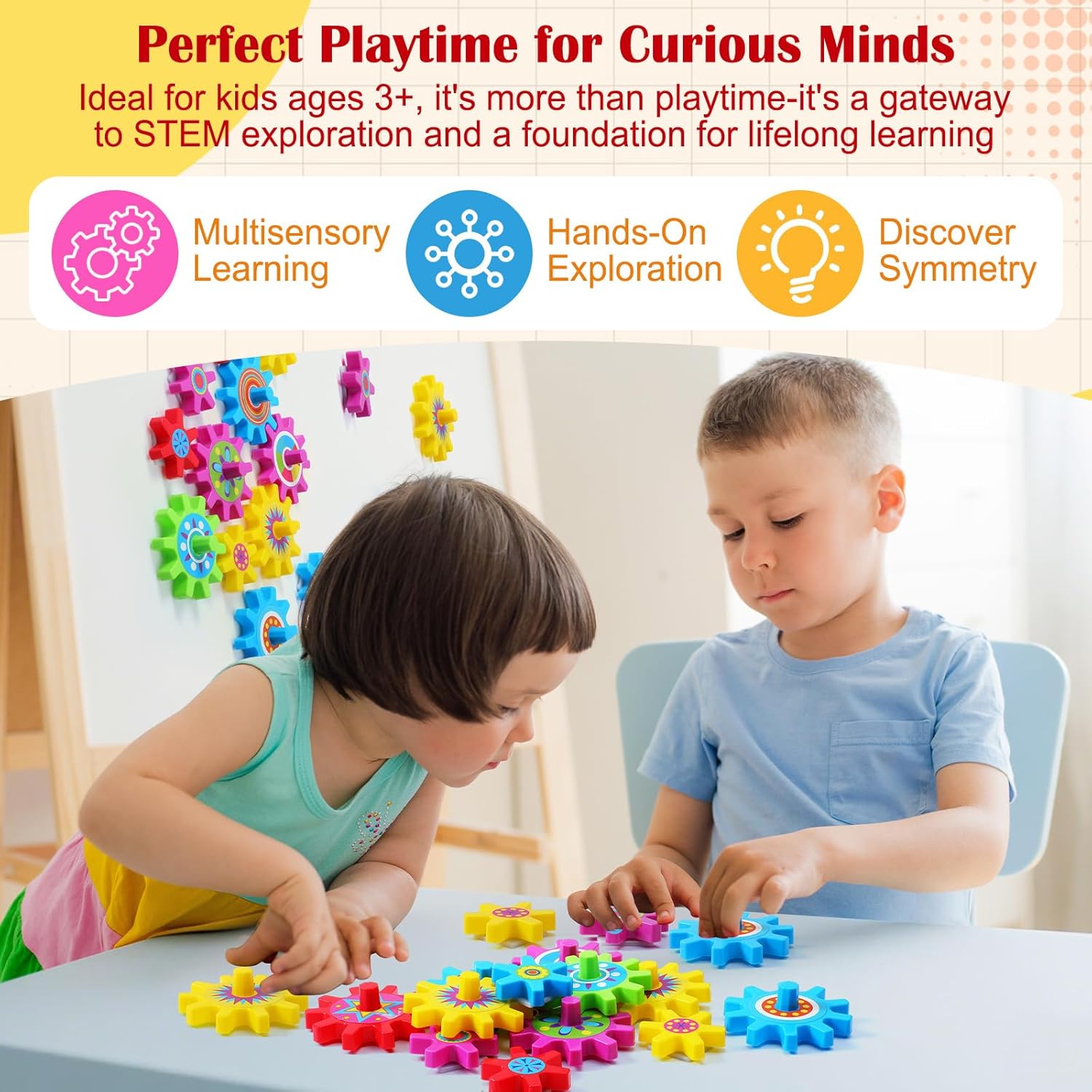 36 Pcs Spinning Gears with Removable Adhesive Dots Colorful Spinning Gears 3.7'' 2.5'' Interchangeable Learning Toys Educational Supplies for Fridge Whiteboard Wall Door, No Magnets Included