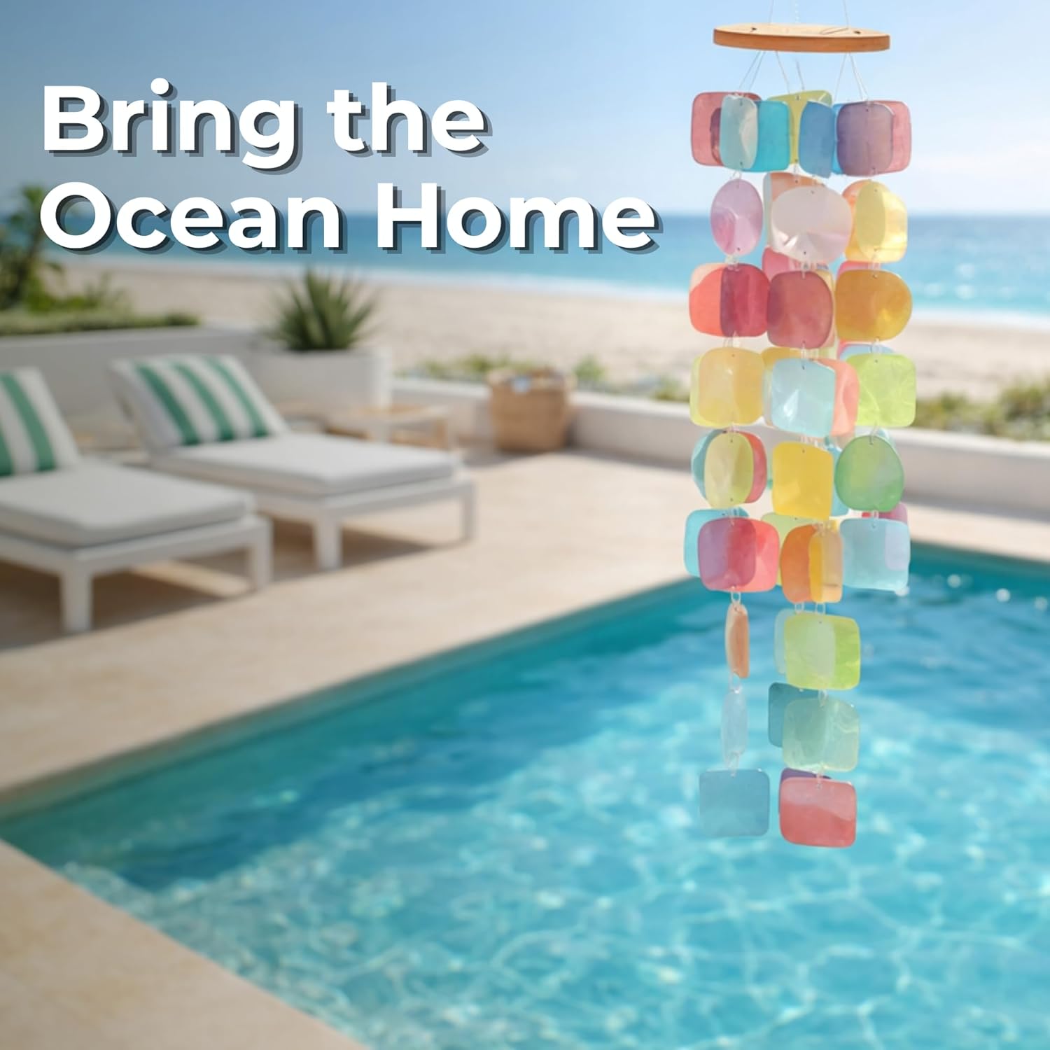 Solange & Frances Beach Wind Chimes for Outside, Beachy Home Decor, Outdoor Decorations, Sea Glass Wind Chimes, Relaxing Beach Gifts for Mom, Mother's Day Beachy Gift