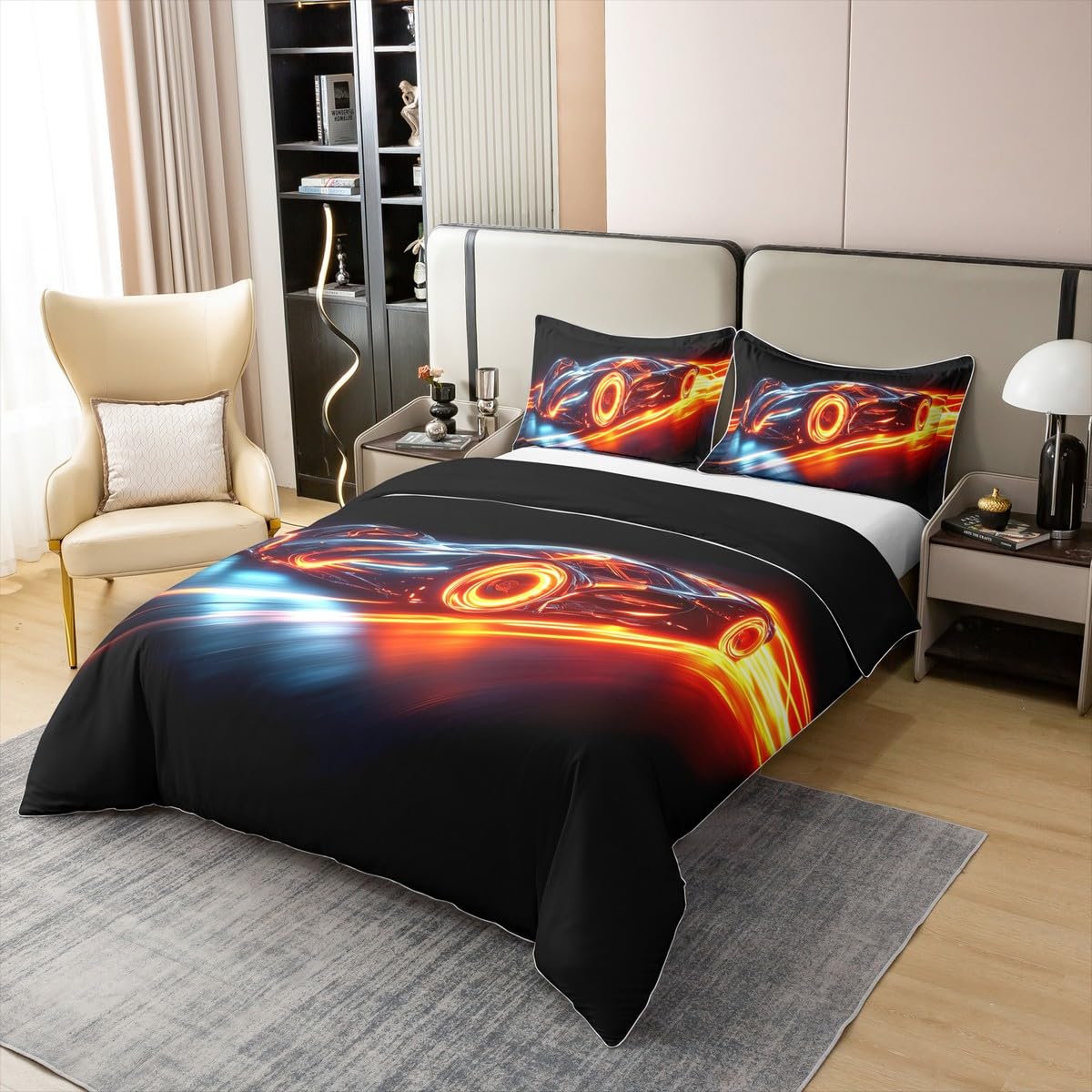 Homewish 100% bawełna poszewka na kołdrę dla malucha samochodu wyścigowego pojedyncza dla chłopca, wyścigów wyścigowych Carro, poszewka na kołdrę dla chłopców, dziewcząt, dzieci, futurystyczny zestaw