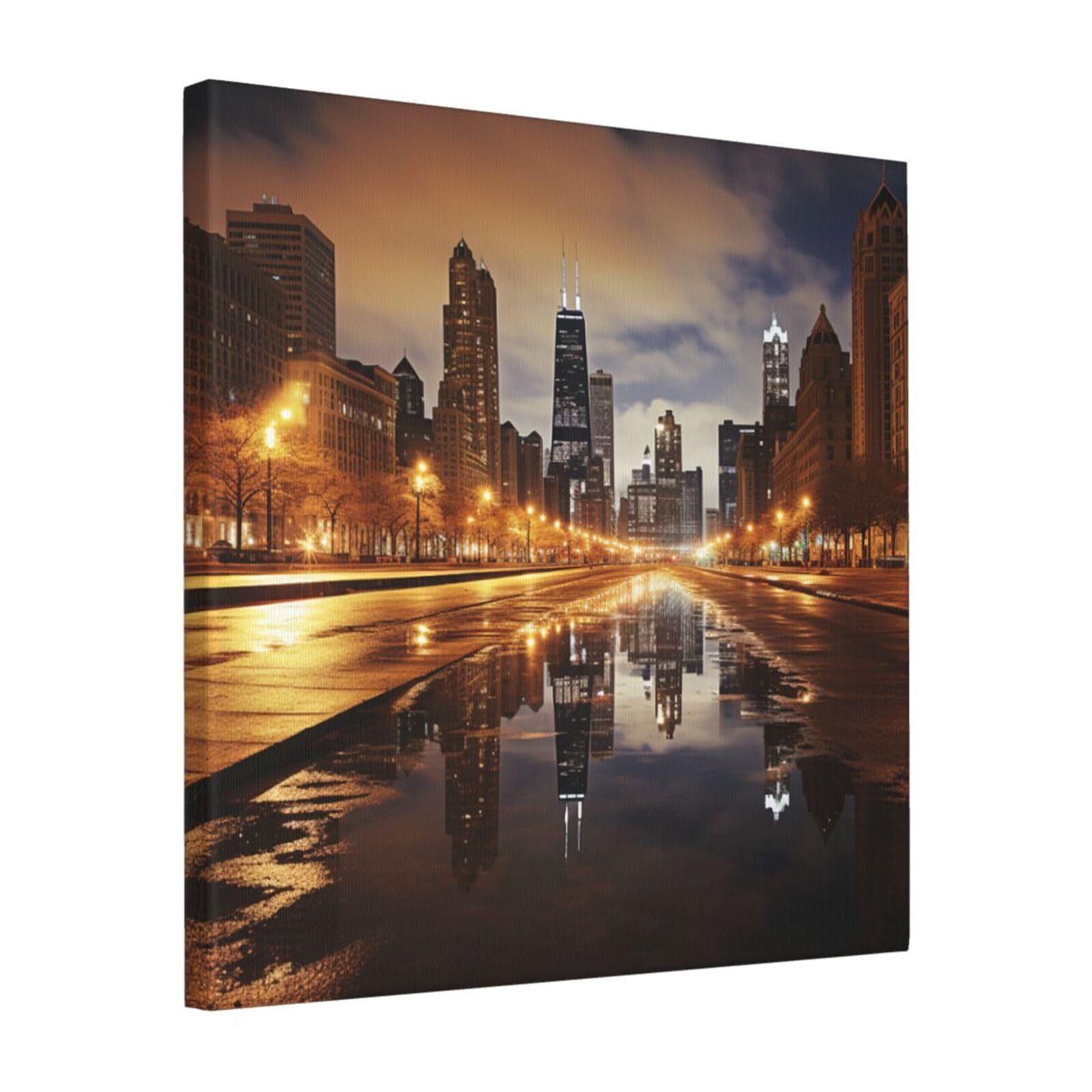FodPand Chicago Canvas Wall Art for Living Room Wall Decor 16"x16" Modern Artwork Painting Pictures Hanging Canvas Prints Aesthetic Wall Art for Bedroom Bathroom Office Wallart Decor