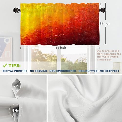 Miniatura 5 de Shrahala Cenefas de cocina estilo grunge rojo naranja, color naranja degradado, pintura al óleo retro grunge, cortina de media ventana, tratamiento