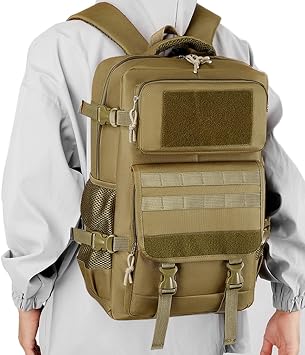 35L Tactical Backpack for Men Molle Backpacks Camping Daypacks,Khaki | Outdoor, Military, Travelling, Climbing, Hiking Daypacks, 600D Nylon,47*30*20cm, Adjustable Straps