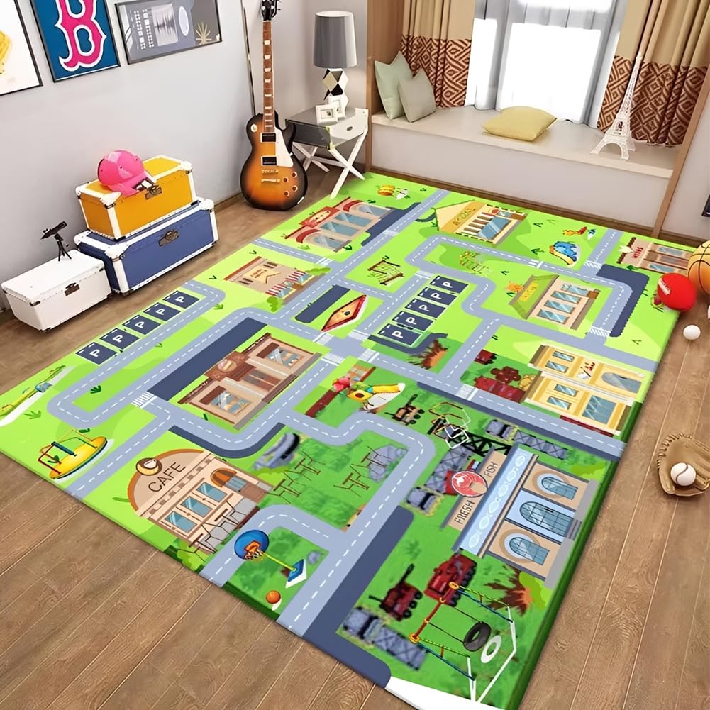 Tappeto da gioco per auto giocattolo, Tappeto Stradale per Bambini, per Bambini AntiscivoloTappetos Soggiorno e Camera da Letto -80×120cm