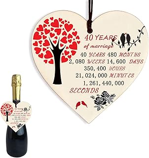 40th Wedding Anniversary Wooden Heart Plaque,Celebrate 40th Wedding Anniversary Hanging Decorations,Wedding Anniversary House Decor Husband Wife Special Keepsake for anniversary party