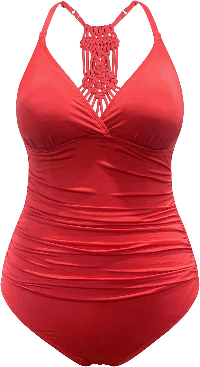 Hilor Women's Tummy Control One Piece Swimsuits Halter V Neck Push Up Slimming Bathing Suits Ruched Swimwear - Image 4