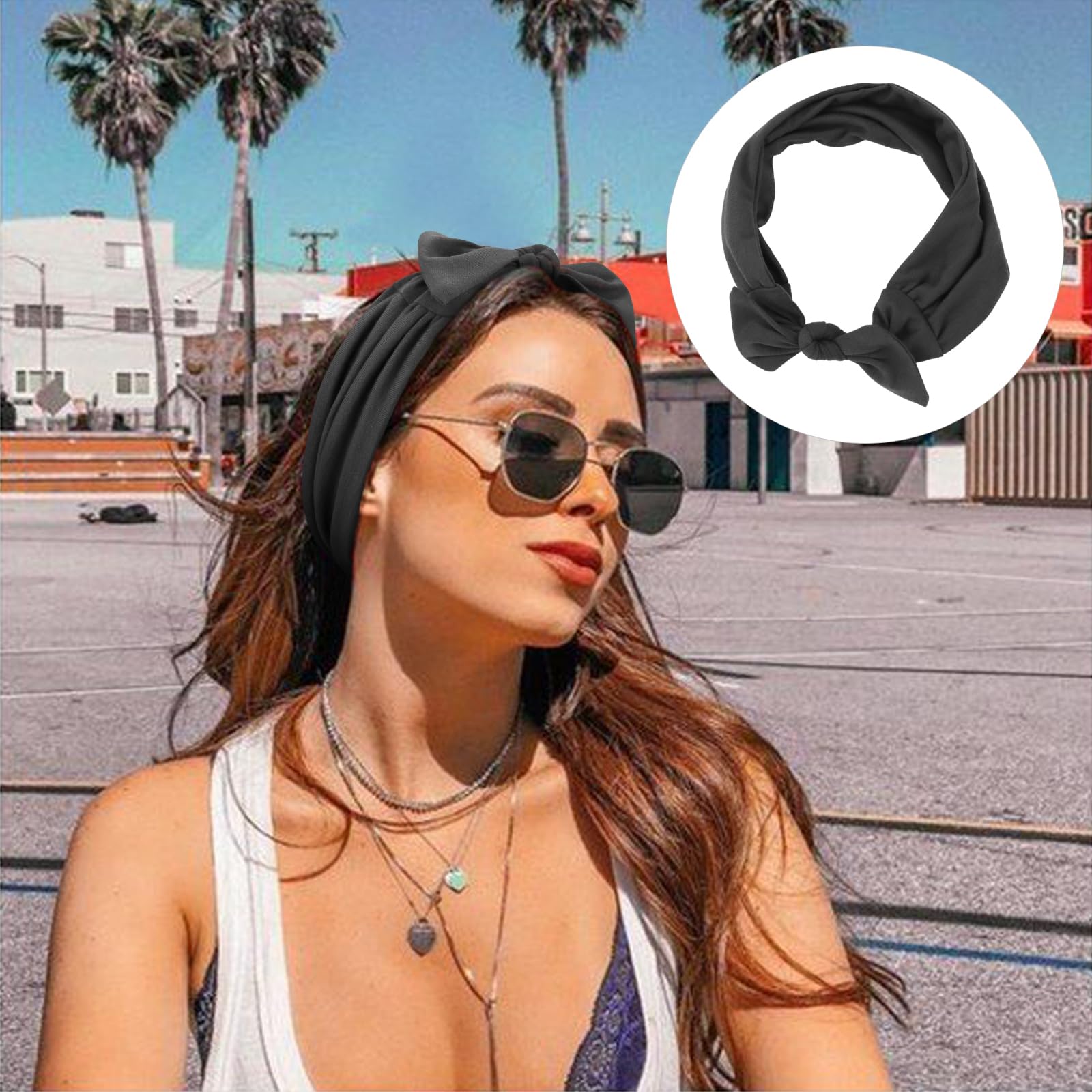 DRESHOW 6 PCS Adjustable Headbands for Women Knotted Headbands Elastic Non-Slip Fashion Hair Bands for Workout Sports Running Yoga