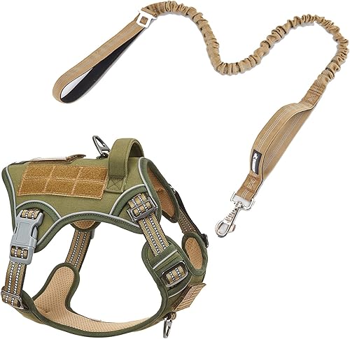 BUMBIN Arnés para perros grandes sin tirones, arnés táctico para perro, con asa, arnés de chaleco ajustable para perro, correa elástica de 6 pies
