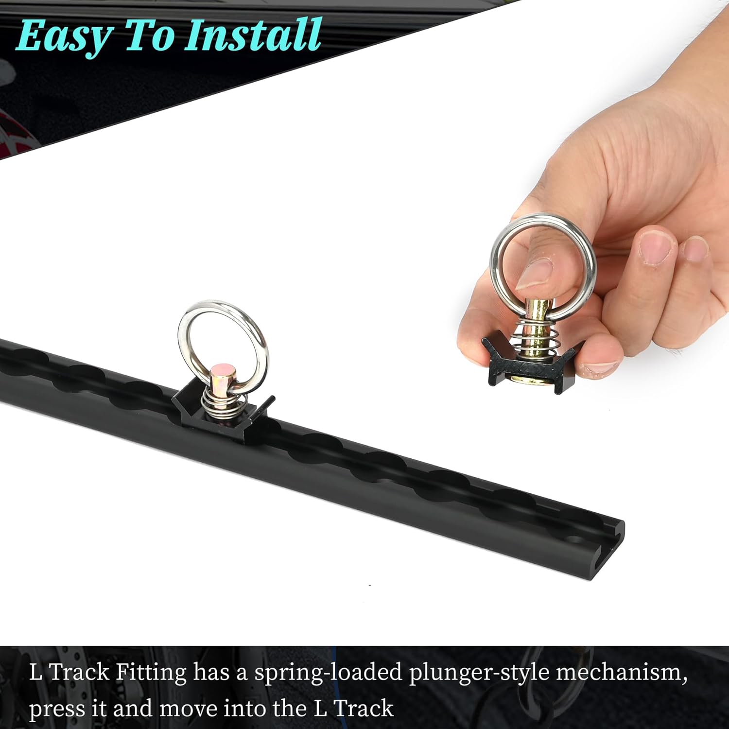 lukar 4 Pack 24inch Black L Track Rail and 8pcs L Track Single Stud Fitting, L Track Tie Down System, Truck Bed Rail for Enclosed Trailer, Trucks, Vans, Pickup