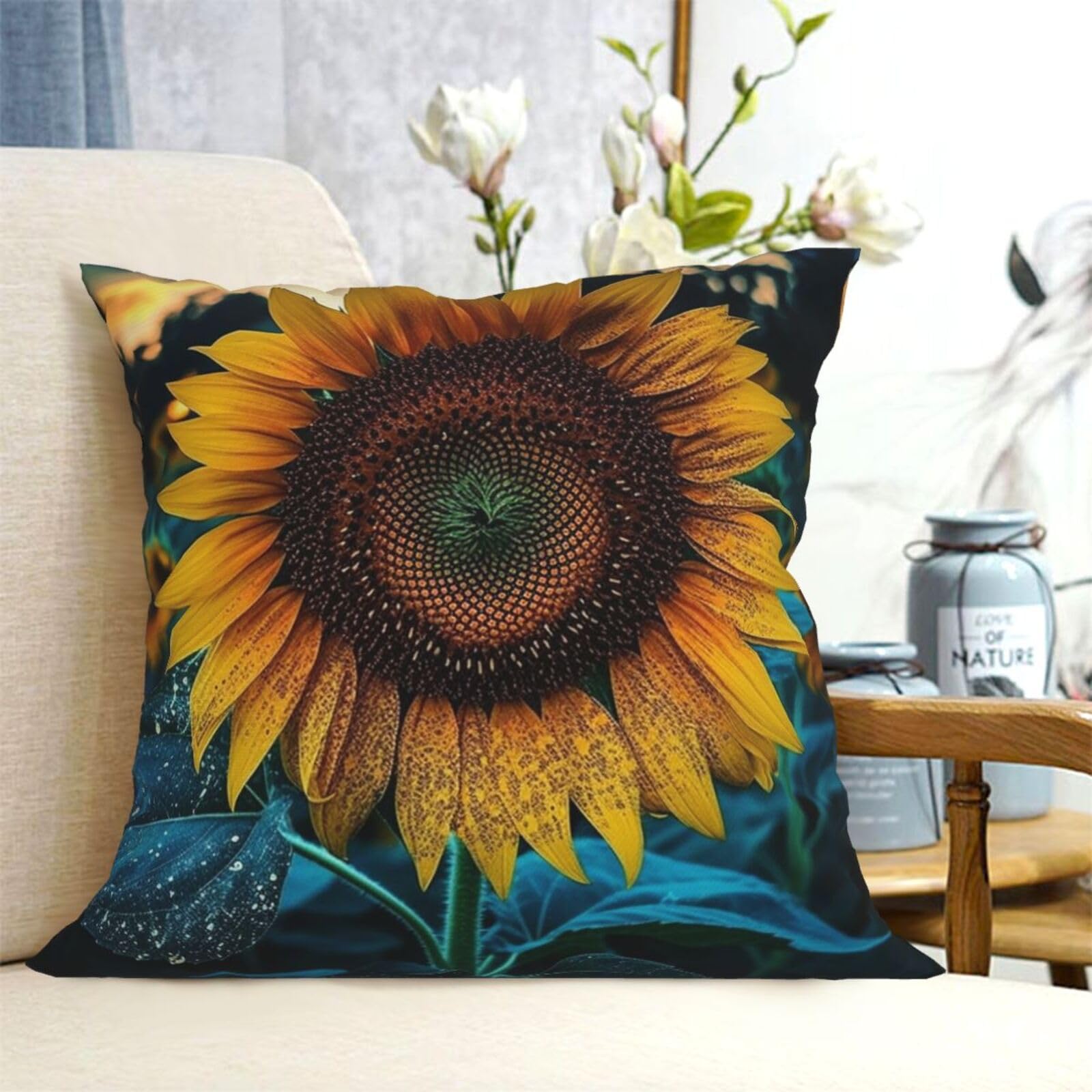 Fodpand Black Decorative Throw Pillow Covers 16"X16" The Most Beautiful Sunflower Cushion Cases Square Modern Farmhouse Pillow Cases Soft Cozy Cushion Covers For Couch Sofa Bedroom Home Decor Pillowcase