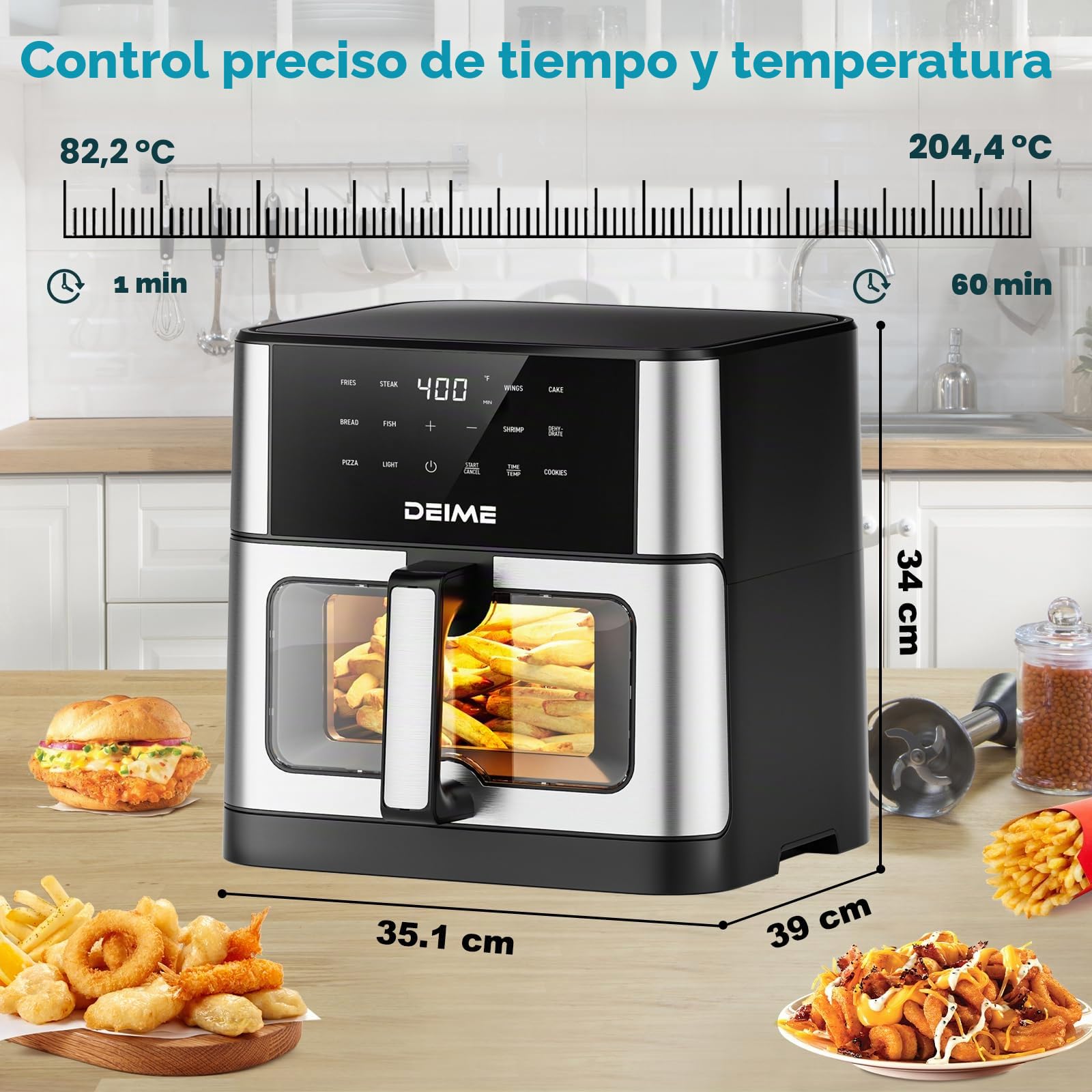Freidora de aire de 5 cuartos de galón, freidora de aire grande para familias, 5 funciones de cocción, controles de temperatura de 204.4 °C en incrementos de 5°, cesta antiadherente recubierta de
