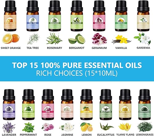 Miniatura 3 de SACATR Difusor de aromaterapia de 18.6 fl oz con aceites esenciales de 15 x 0.3 fl oz, tecnología ultrasónica, control remoto para oficina en casa