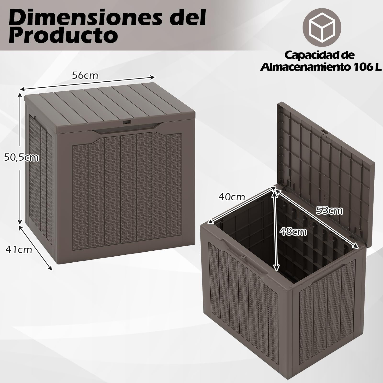 COSTWAY Arcón Jardin Exterior 96L, PP, Baul Almacenaje Exterior con Tapa Cerradura, Caja de Almacenamiento para Patio, 56 x 41 x 50,5 cm, Carga 150kg Terraza Balcón (café)