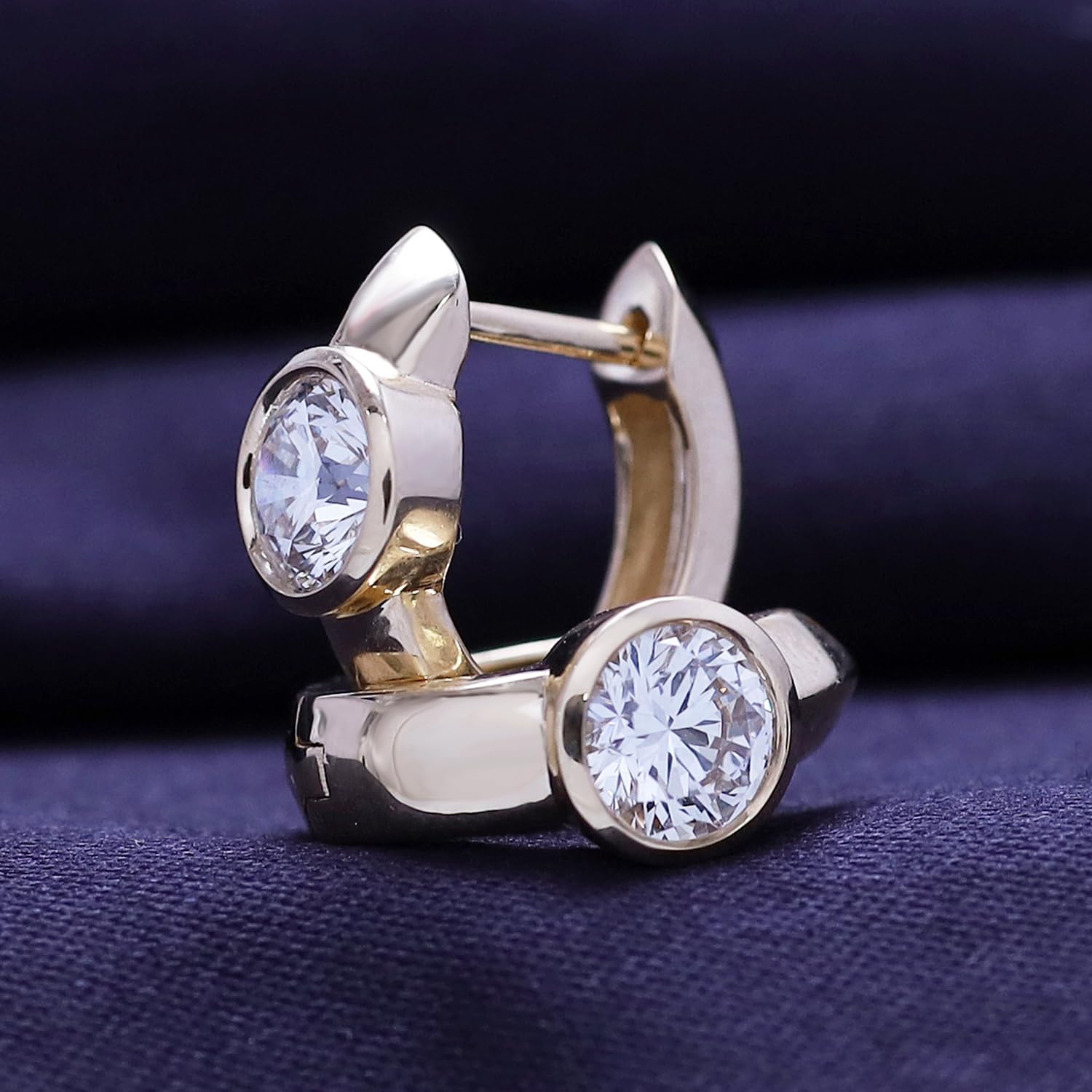 Huggie Hoop Earrings For Women, 1 Carat 5MM Round Shape IGI Certified Lab Grown Diamond Solitaire Bezel Set Hoop Earrings In 14K Solid Gold Jewelry For Women