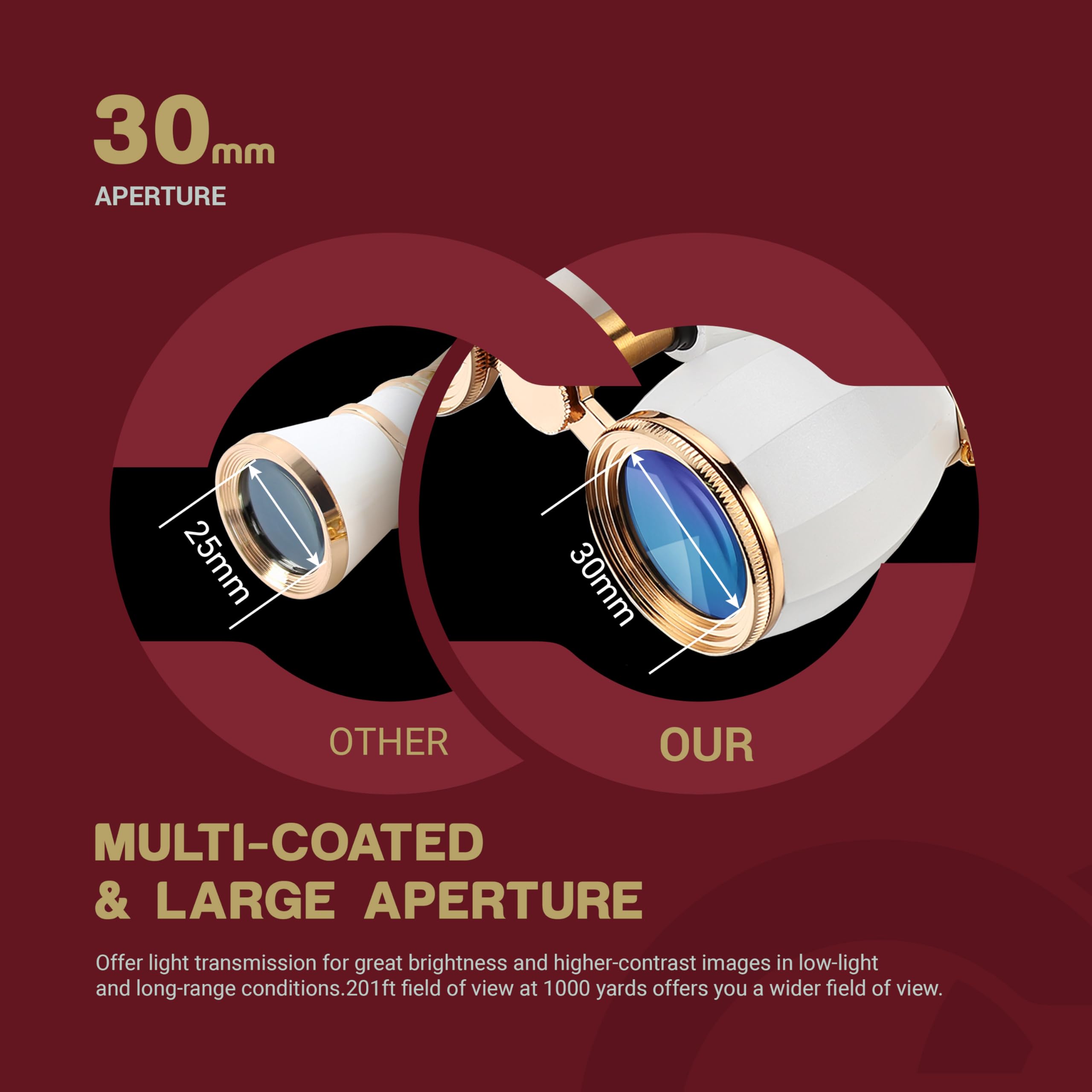 ESSLNB Jumelles de théâtre 4 x 30 avec chaîne et étui en verre optique pour femme - Pour théâtre, concert, cadeau pour femme (blanc)