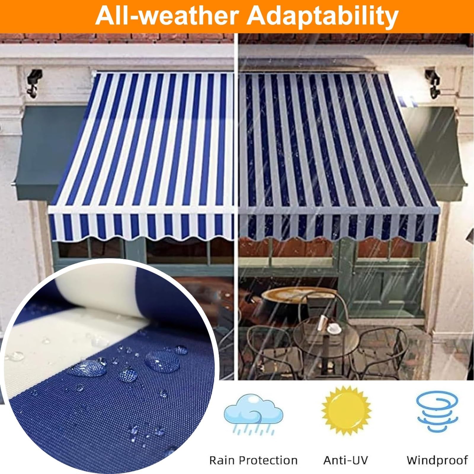 Telo di Ricambio per Tenda da Sole Retrattile, Tessuto di Ricambio per Tenda da Sole da Giardino con Retrattile Manuale, Copertura di Ricambio per Balcone Senza Telaio
