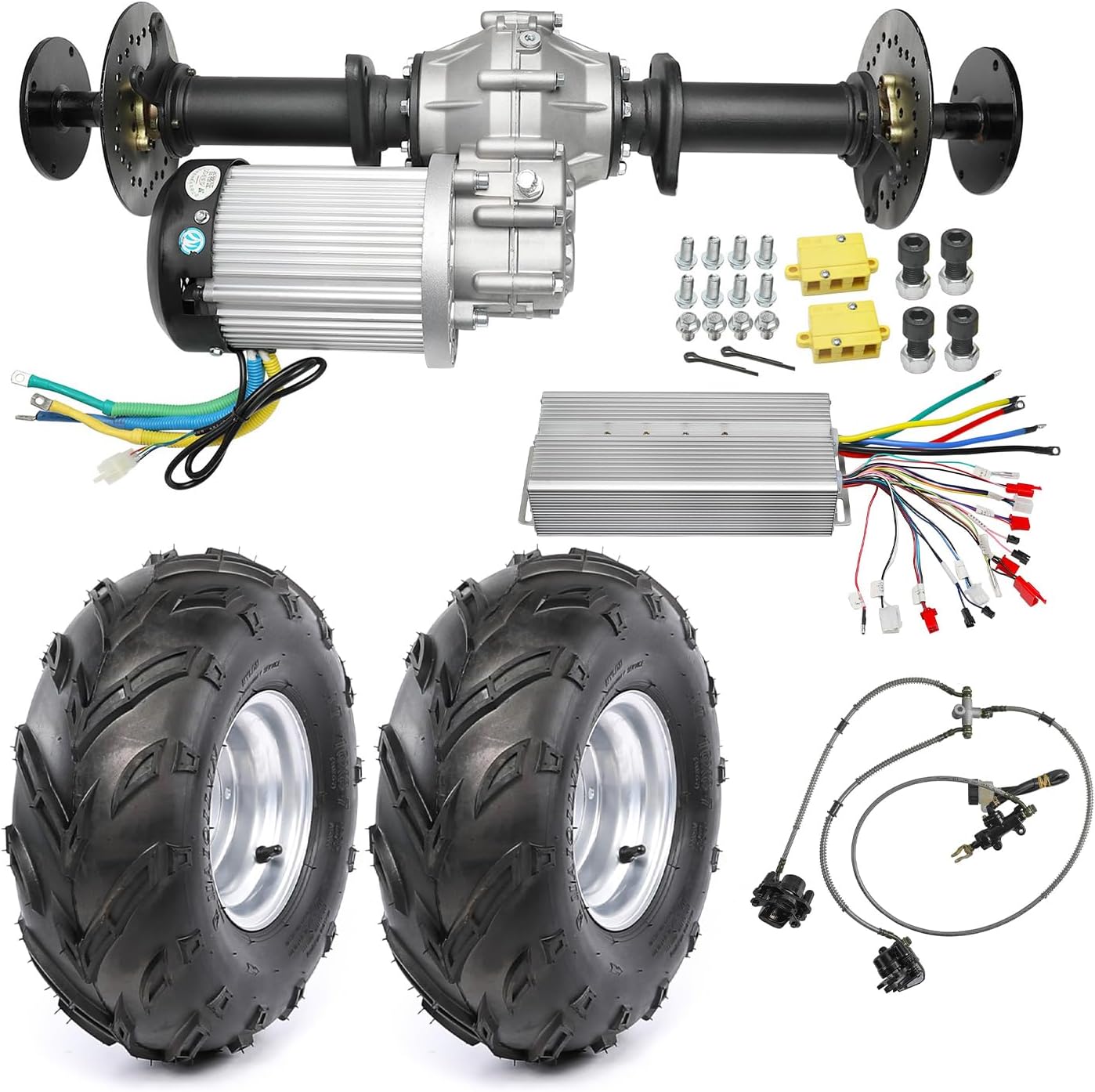 ATV 16x8-7 Tubeless Wheel Tires Rim +32" Rear Differential Axle Kit +60V 2500W DC Brushless Electric Motor +Controller 60/72v for Electric Vehicles UTV Quad Buggy Dolly Carts Trikes Go Kart