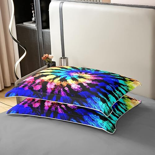 Miniatura 5 de Erosebridal Juego de funda de edredón de 100 % algodón, diseño hippie de teñido anudado, tamaño King, color azul, morado, teñido anudado, espiral,