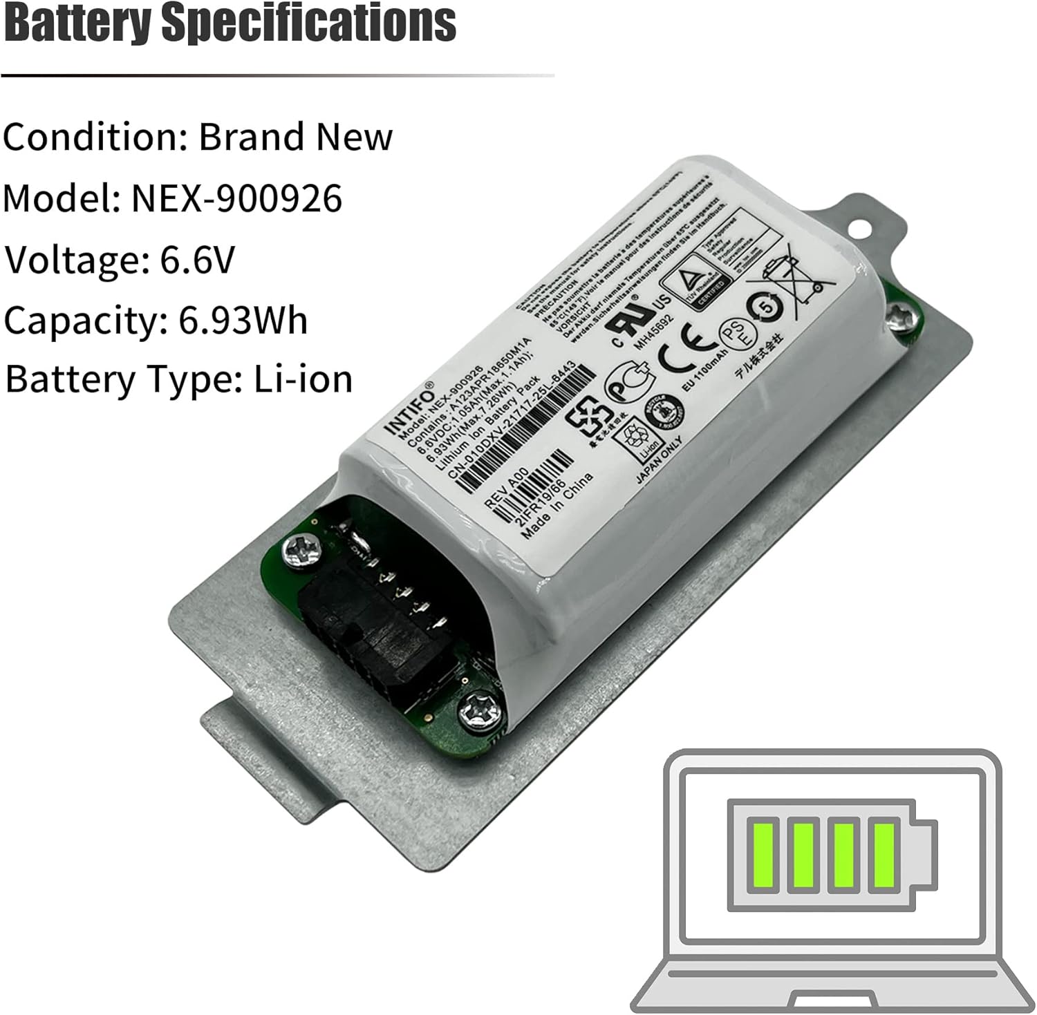 6.93Wh NEX-900926 Smart Battery Compatible with Dell EqualLogic Module Type 15 Type 18 Type 19 PS4210 PS6210 PS6610 Controller Series 010DXV 0FK6YW 0K4PPV 0KVY4F 0M1GDN NEX-900926-A [2-Cell]