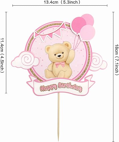Miniatura 2 de Ercadio 1 paquete de decoración de oso para tartas de cumpleaños, oso de peluche rosa, globo, nube, pasteles, para temática de oso, baby shower,