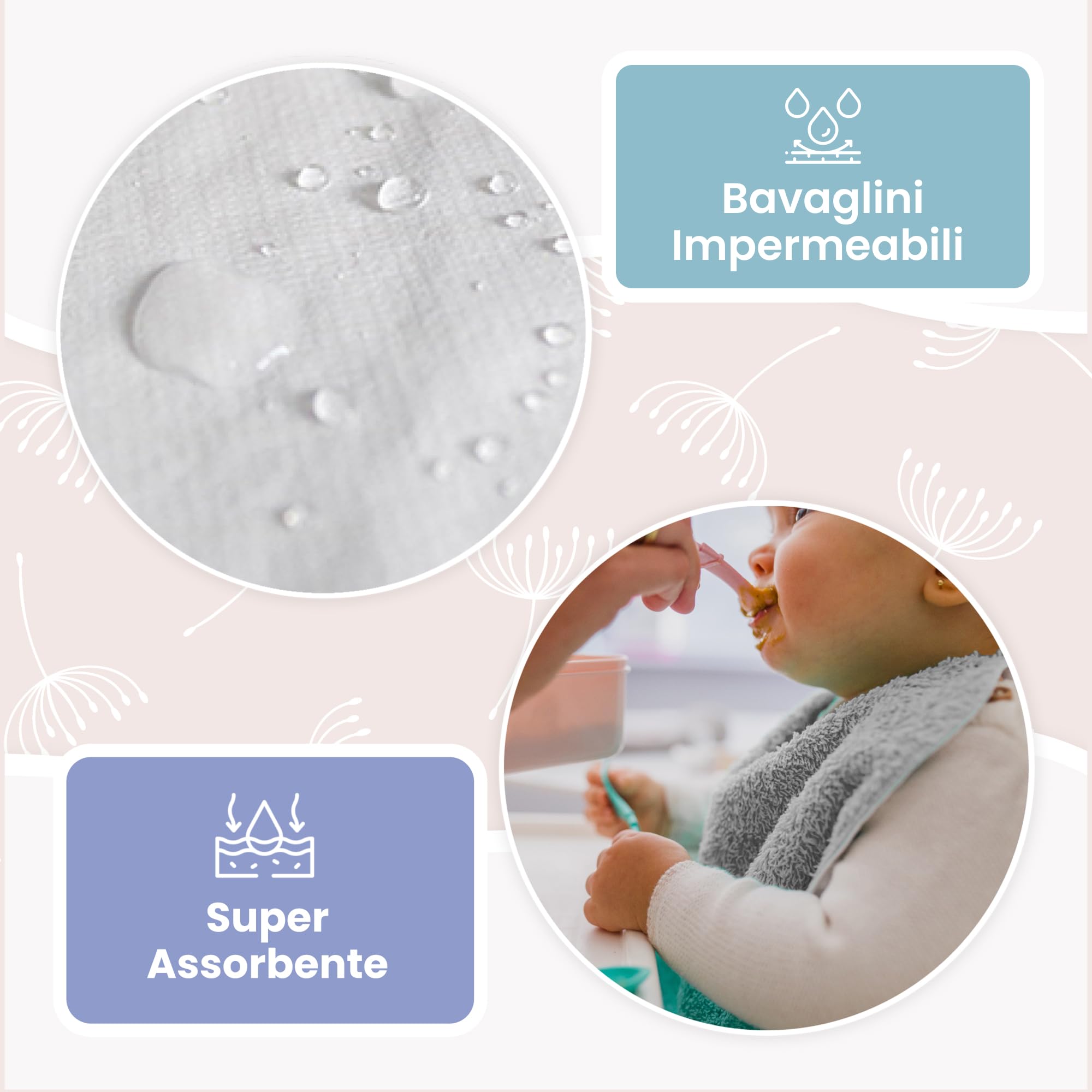 MIMUSELINA Set di 5 Bavaglini Neonato Impermeabili BLW in Spugna | Ideali come Set Pappa Svezzamento Neonati | Bavaglini Asilo con Elastico al Collo | Neonato Accessori Utili | Realizzati in Spagna