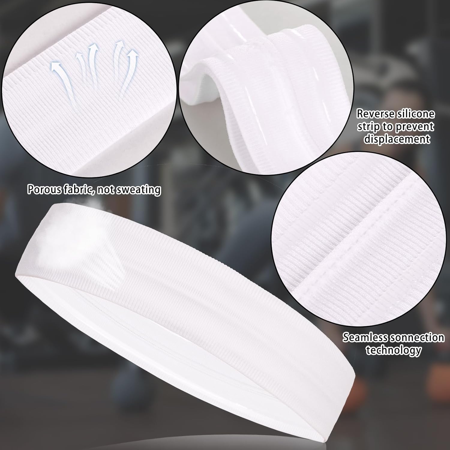 White Workout Headbands for Women Men Non Slip Headband Comfortable Sport Headbands Silicone Sweatbands Elastic Sport Hair Bands for Yoga Running Sports Travel Indoor Fitness Gym with 5 PCS - Image 3