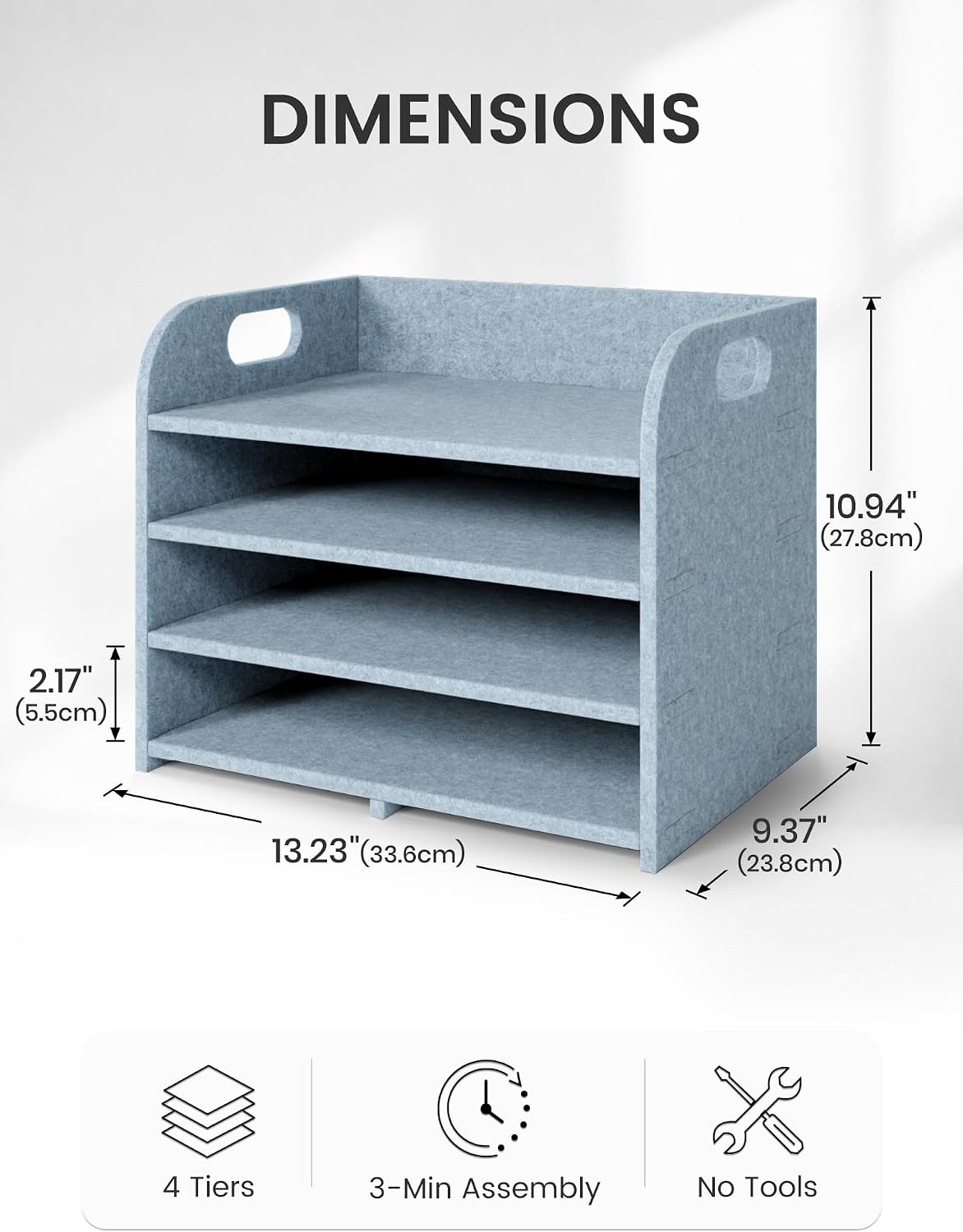 Fluxynara 4-Tier Felt File Organizer with Carry Handles, Coastal Mist image 4