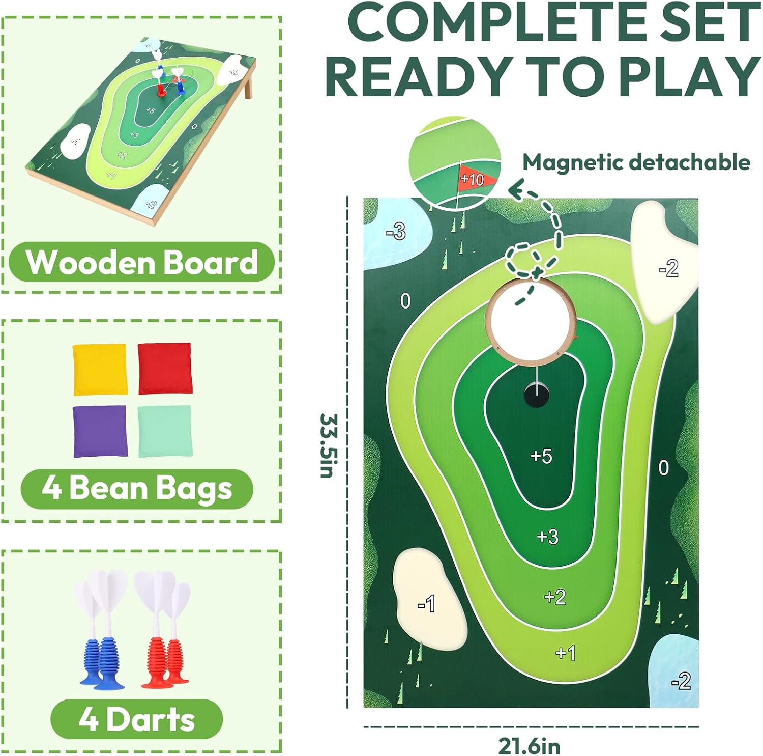 2-in-1 Cornhole Board Set & Dartboard Target Game, Adults Bean Bag Toss for Yard Games with 4 Darts & 4 Bean Bags, Indoor Outdoor Office Party Play, 33.5in x 21.6in (2-in-1 Cornhole Board Set)