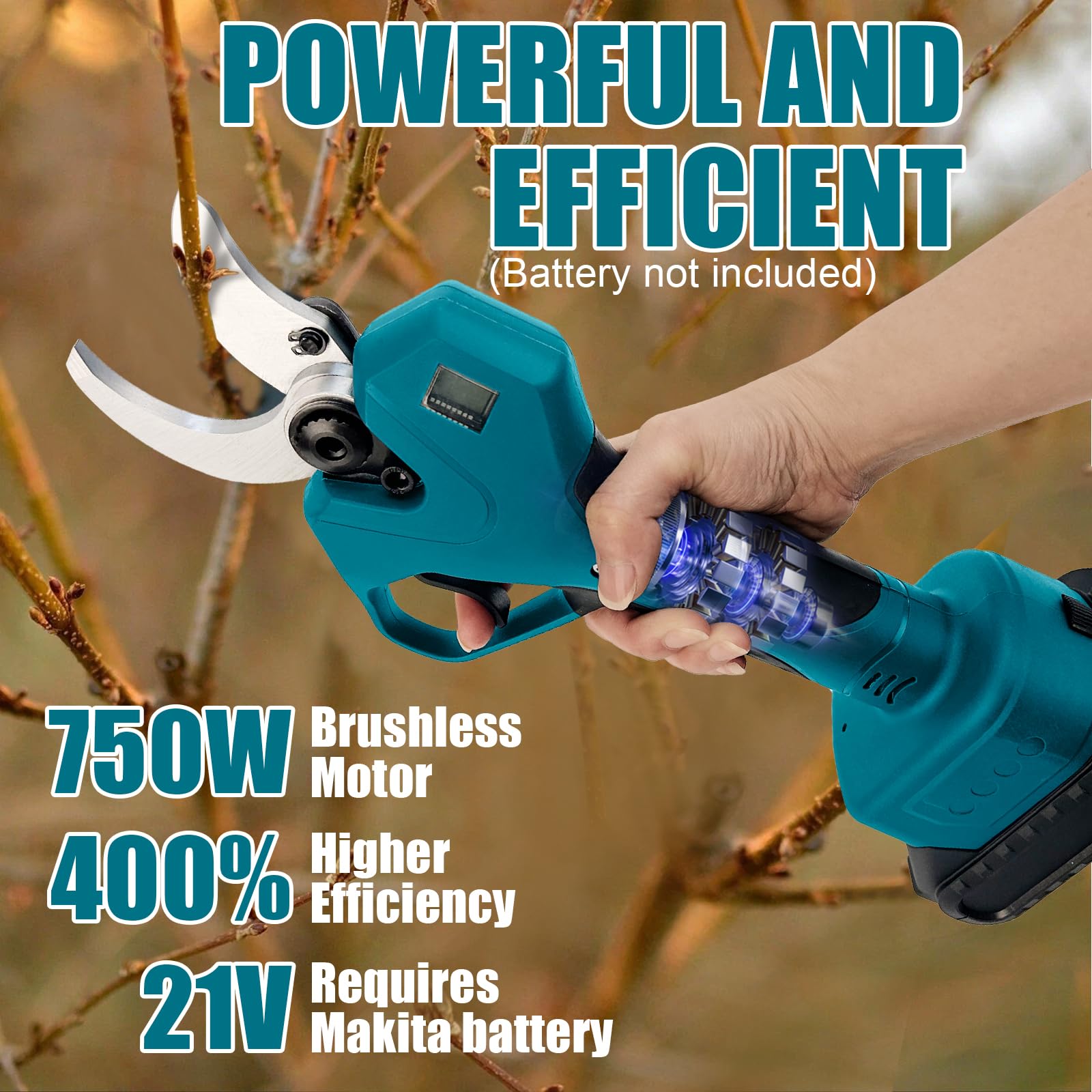Tijeras de podar eléctricas, con barra de extensión de 2,2 m, apertura máxima de 65 mm, diámetro de corte de 40 mm, tijeras telescópicas 2 en 1, compatible con Makita 18 V, para cortar árboles (sin
