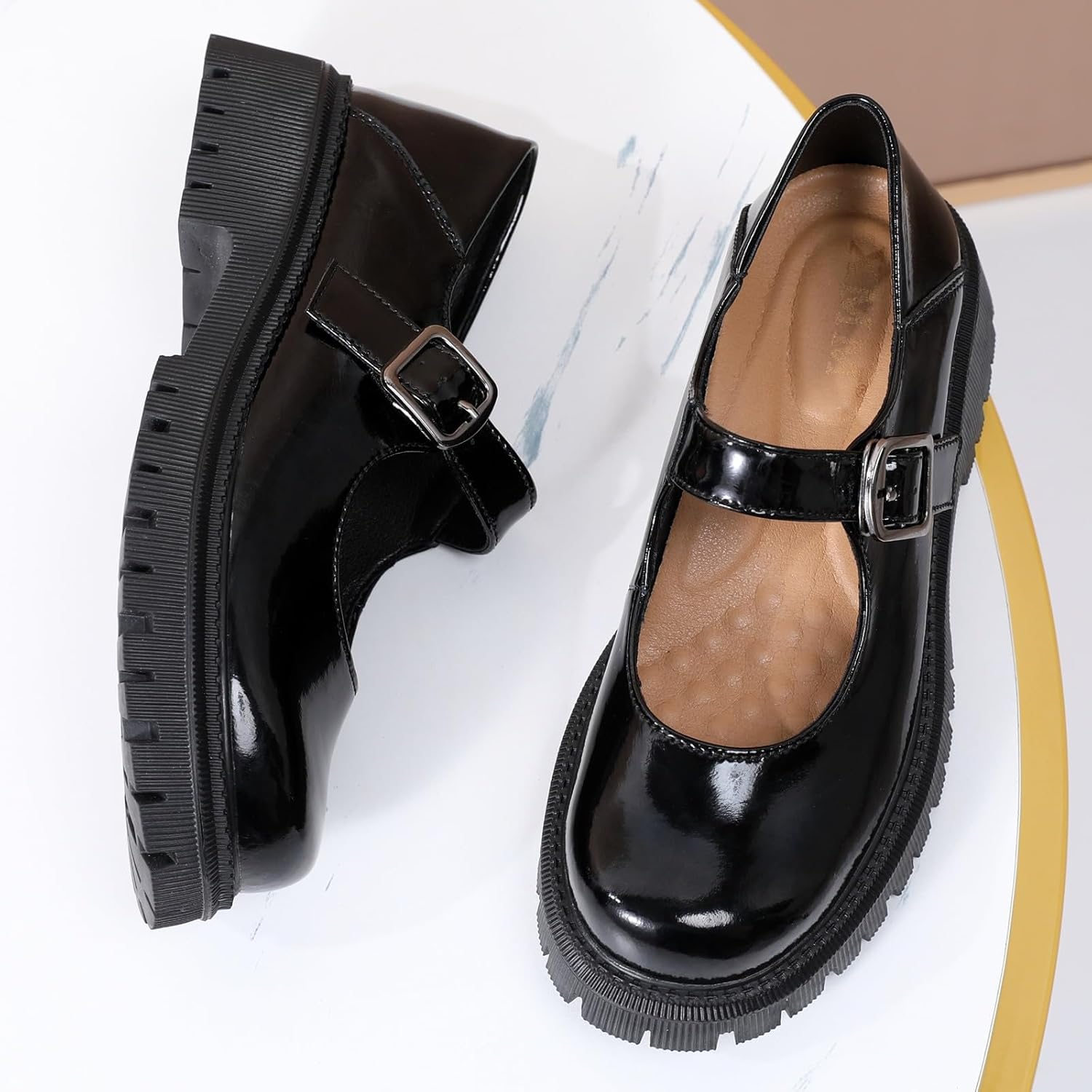 XMM Mary Jane Shoes Platform Chunky Mary Janes for Women Ladies Comfort Leather Round Toe Non-Slip Dressy Casual Cute Girls School Work Shoes - Image 6
