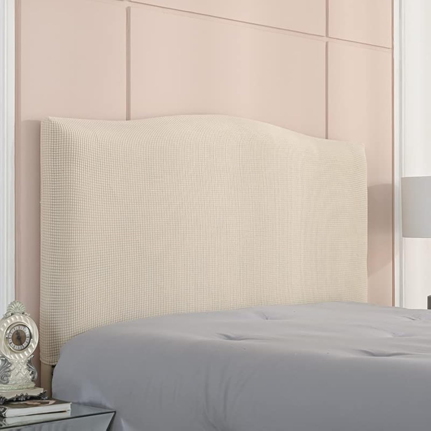 Soft Stretch Bed Headboard Slipcover, Solid Color Dustproof Bed Head Protector Cover for Full Queen King Size Bedroom Decoration (Tan, Full headboard Length(43”-55”))