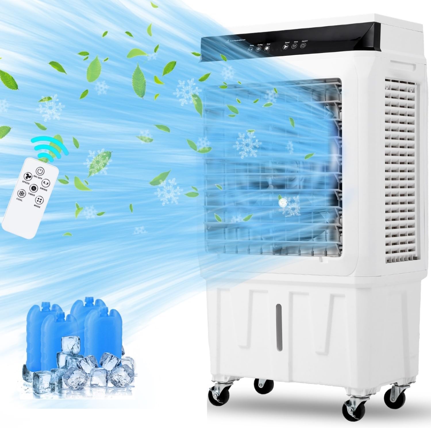 4100 CFM Swamp Cooler, Evaporative Air Cooler with Remote Control and 4 Ice Packs, 3 Wind Speeds and Modes, Air Cooler for Outdoor/Indoor Use, 15.8 Gallon Water Tank