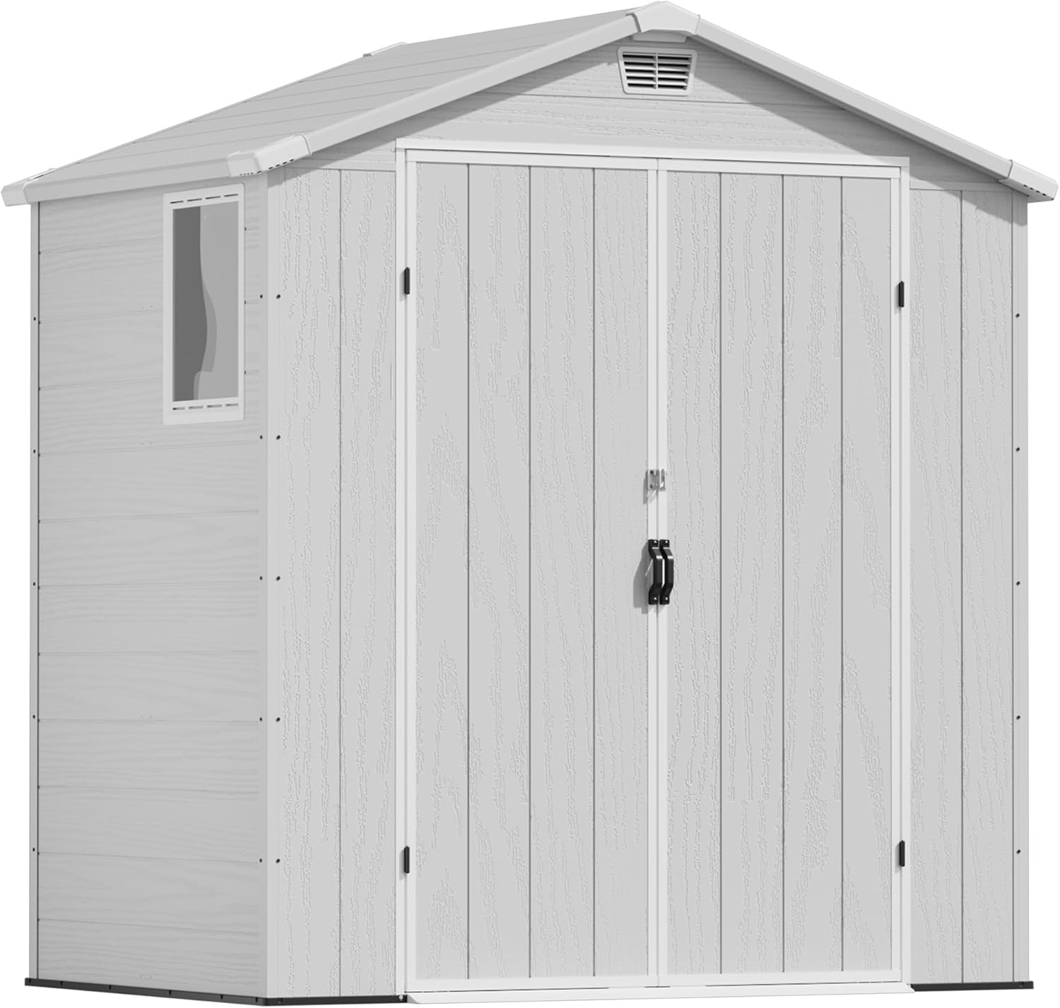 Devoko 6x4 FT Outdoor Storage Shed: Waterproof Resin Garden Tool Shed with Floor, Lockable Door & Window, Light Gray