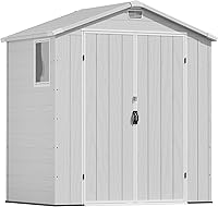 Devoko 6x4 FT Outdoor Storage Shed: Waterproof Resin Garden Tool Shed with Floor, Lockable Door & Window, Light Gray