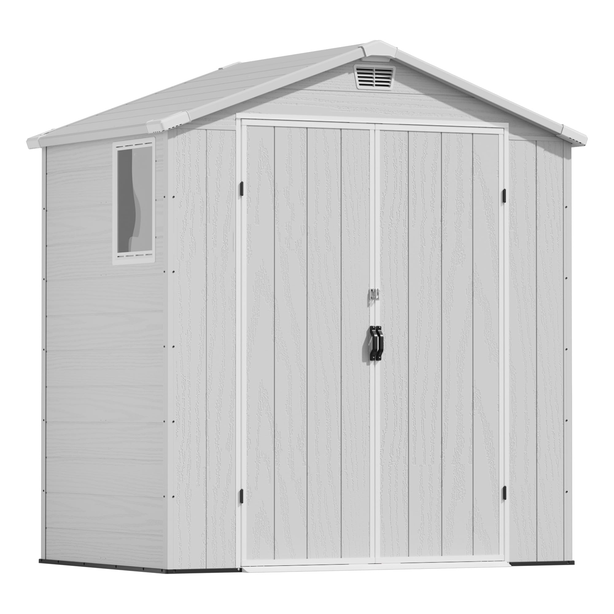 Devoko 6x4 FT Plastic Storage Shed, Outdoor Resin Garden Shed with Floor, Waterproof Tool Storage Shed with Lockable Door and Window for Patio, Garden, Backyard, Light Gray