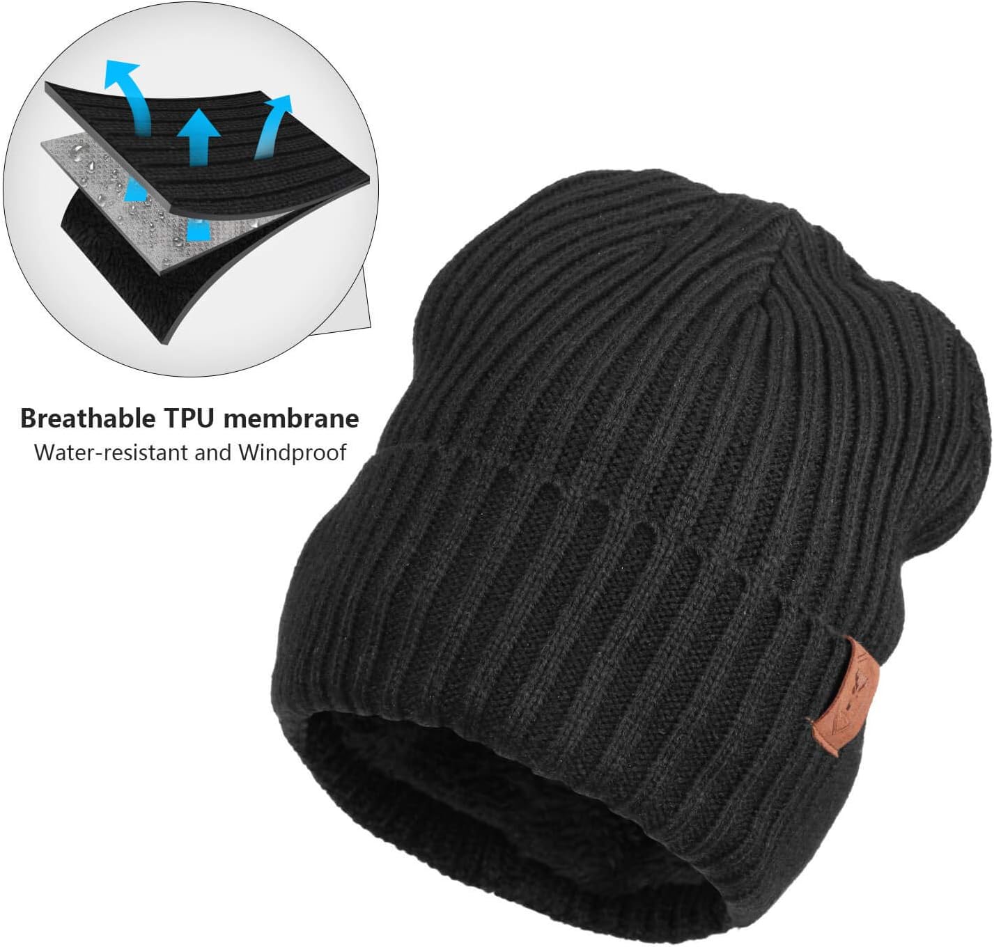 Men's Winter Hat Beanie Scarf Set Warm Knit Hats Neck Warmer with Thermal Polar Fleece Lining Winter Set for Women - Image 4