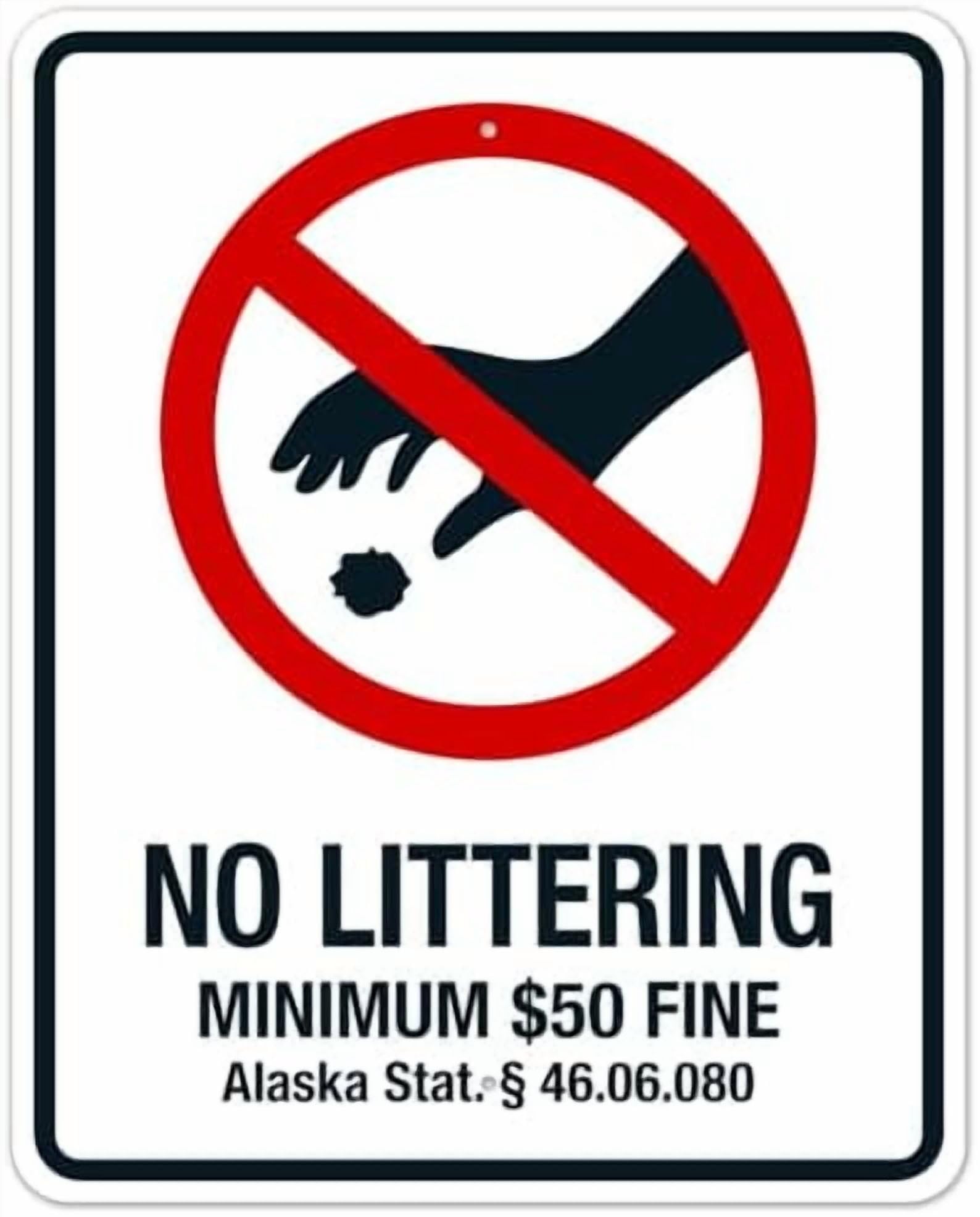 (2-Pack) Metal Tin Sign Alaska No Littering Sign, No Littering Minimum $50 Fine Sign Facility Signs 8x12 Inch - Clear Warning for Home & Use