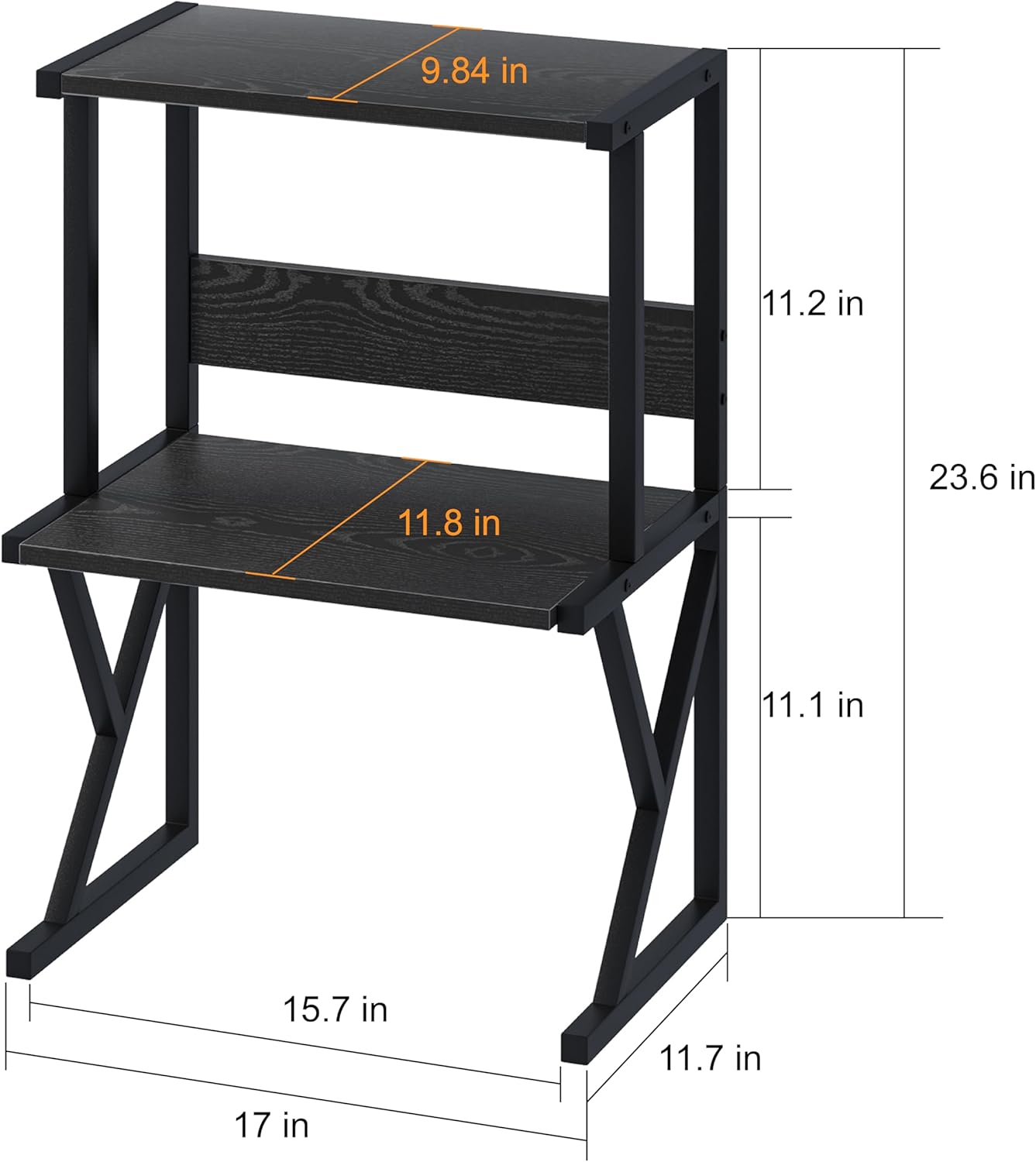 aboxoo Desktop Printer Stand with 3 Tier Wood Storage Shelves,Under Desk Printer Table,Multi-Purpose Home Office Desk Organizer for Fax Machine, Scanner (Black)